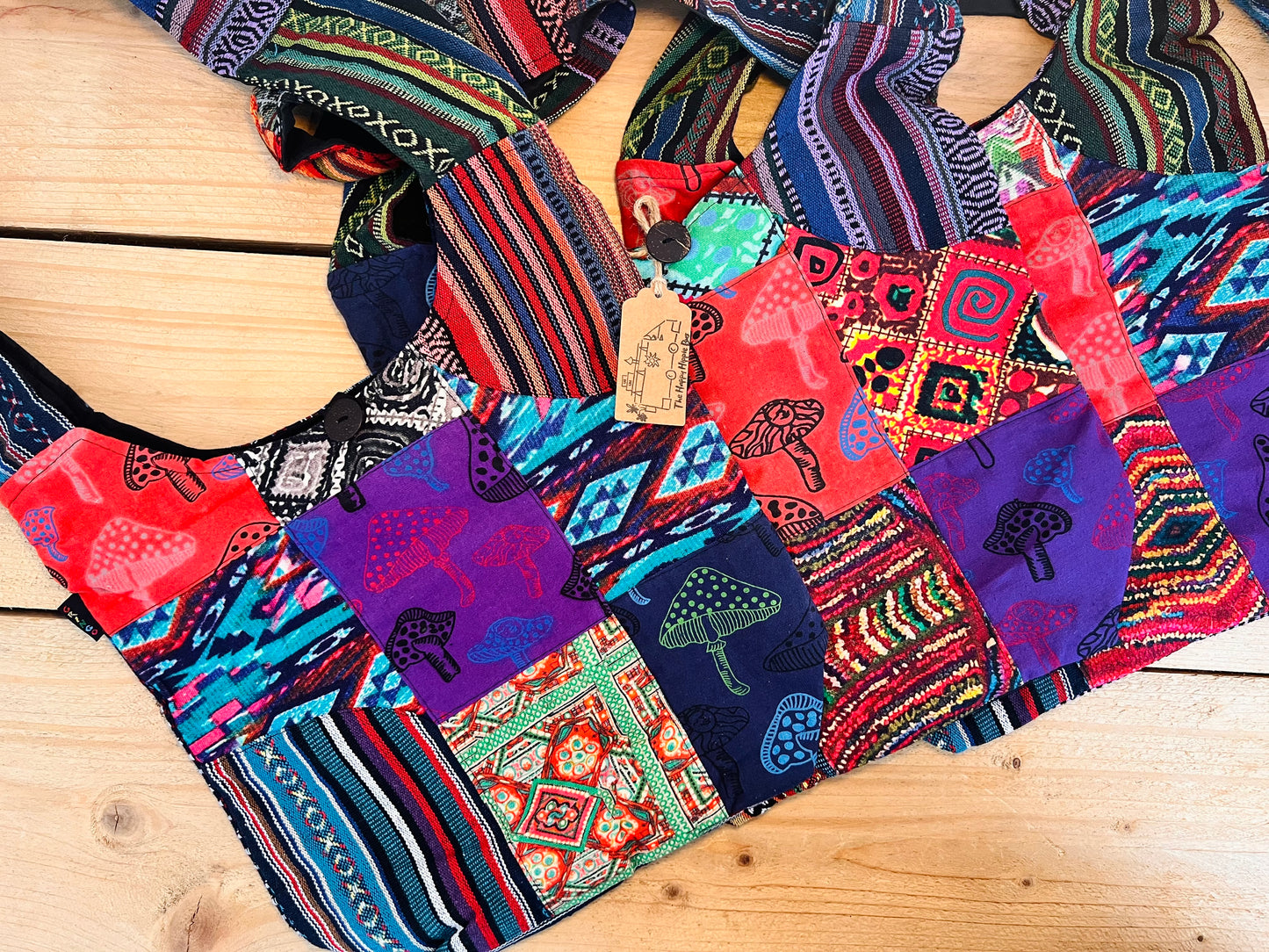 Gheri Patchwork Bohemian Hippie Shoulder Bag Mushroom Design