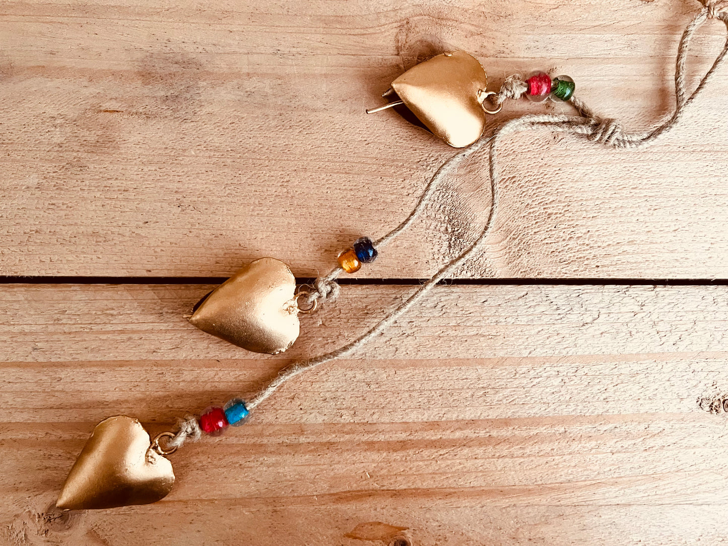 Handmade Fair Trade Golf Heart Windchime Bells Recycled Metal Glads Beads Boho Hippie Bohemian 