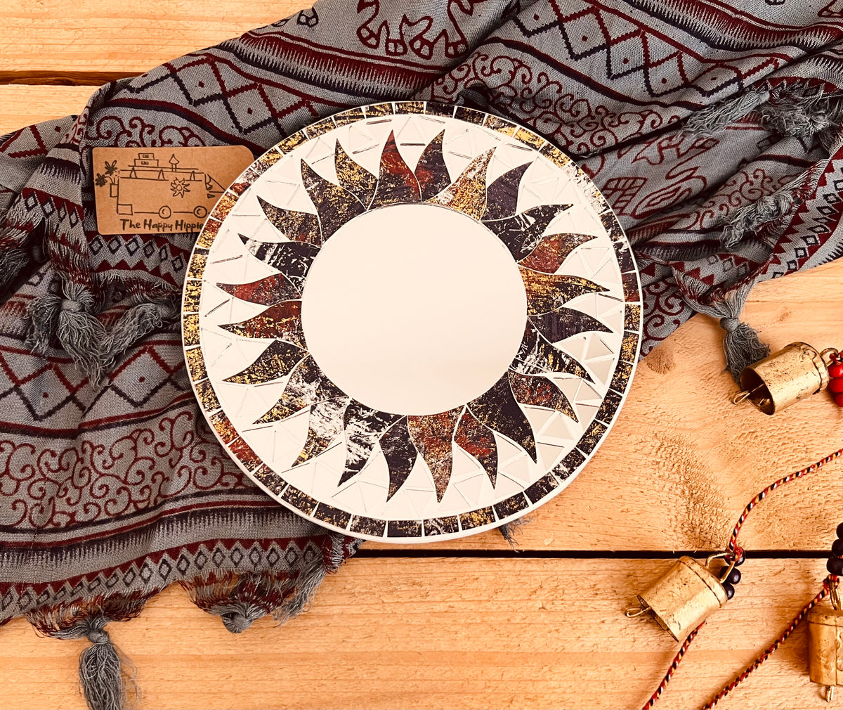Mosaic Celestial Sun Mirror - Boho Bronze