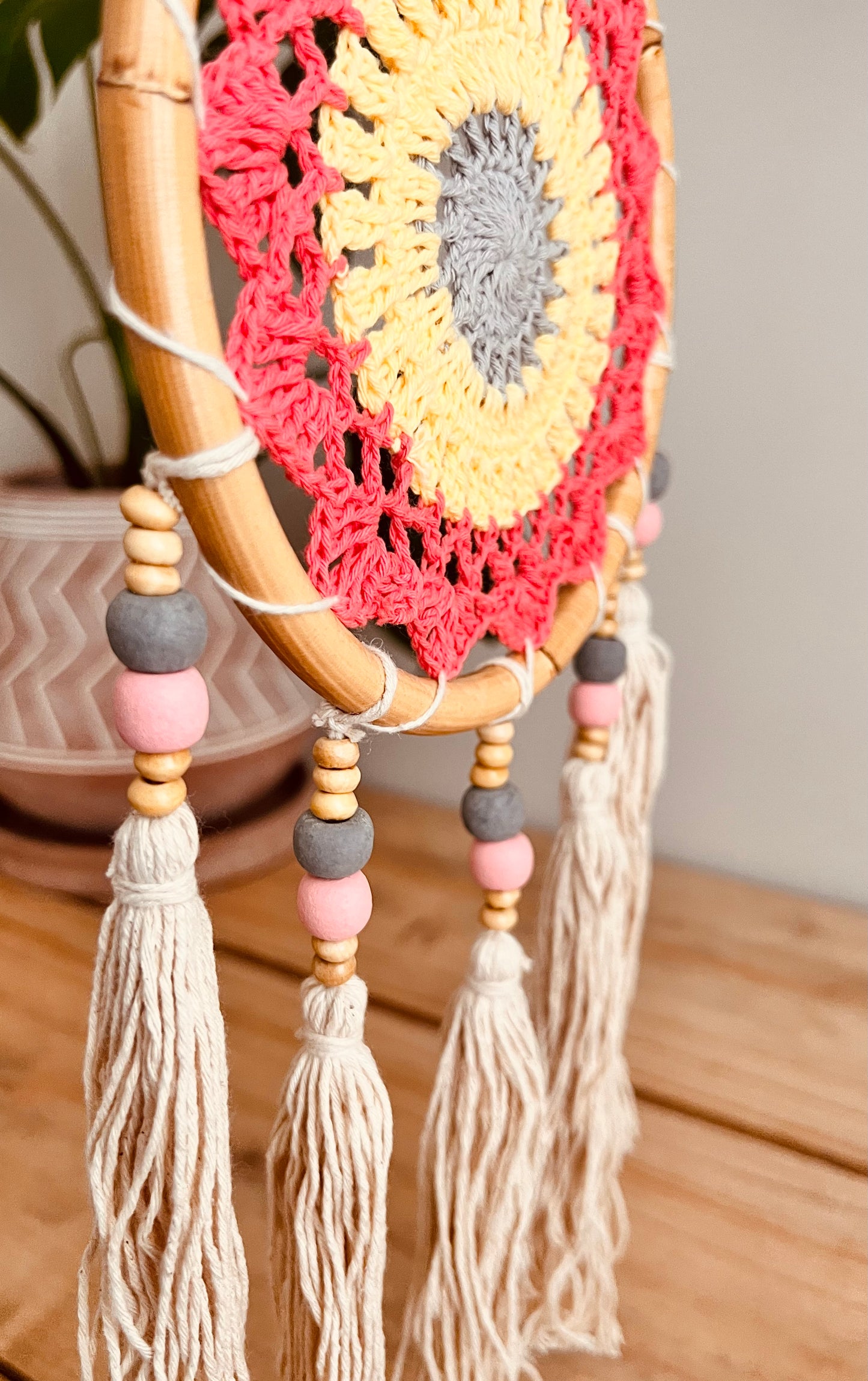 Handmade fair trade ethically sourced vegan crochet tassel bamboo dream catcher Dreamcatcher 