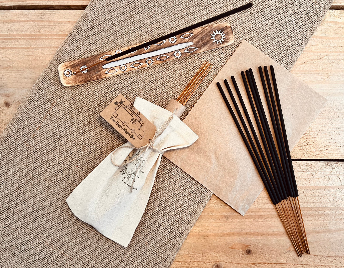 Cedarwood & Spice hand dipped, handmade incense sticks, premium fair trade UK made incense, eco friendly cotton pouch and Kraft paper packaging 