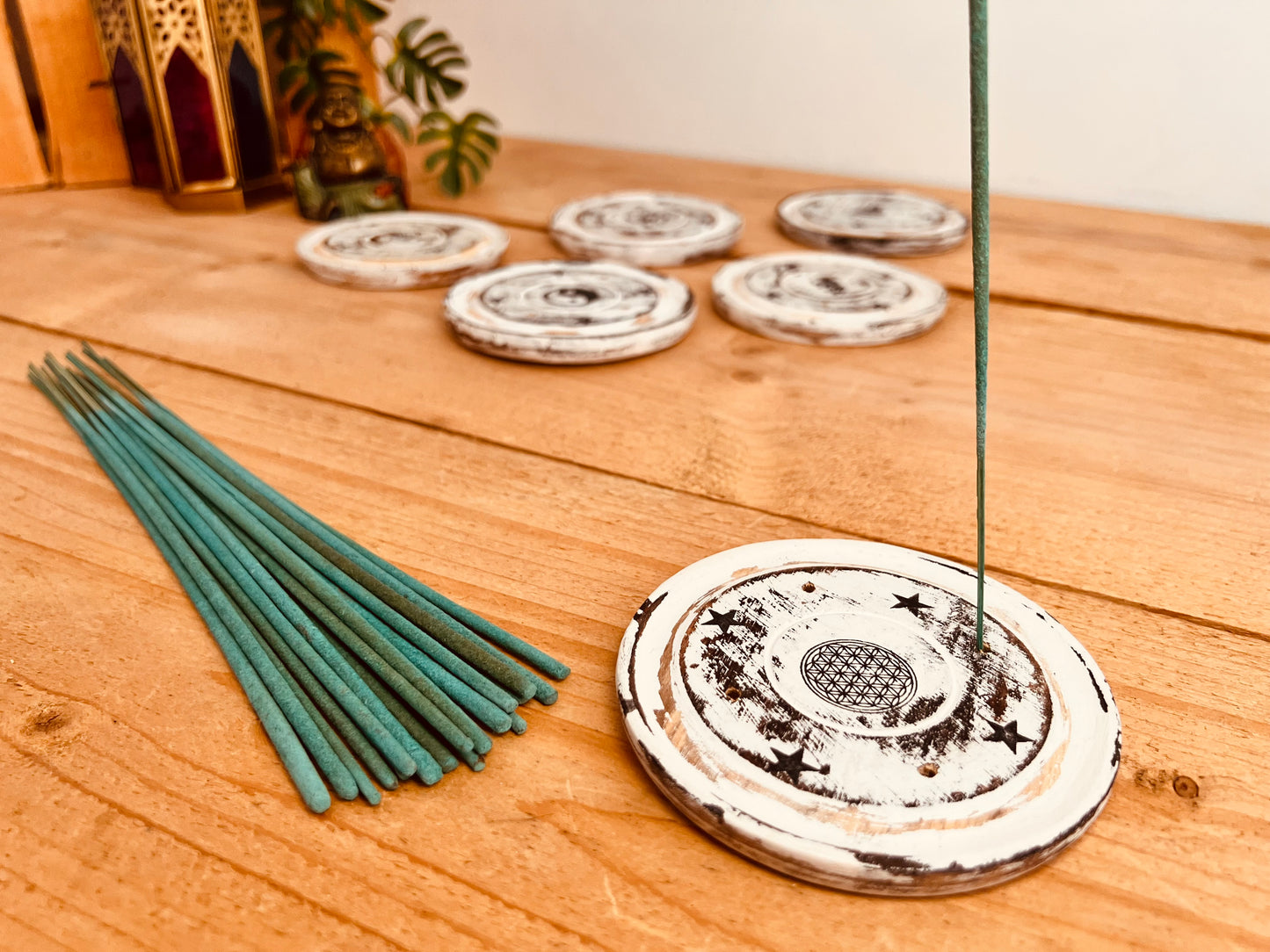 Round Incense Stick Holder Ash Catcher Mango Wood