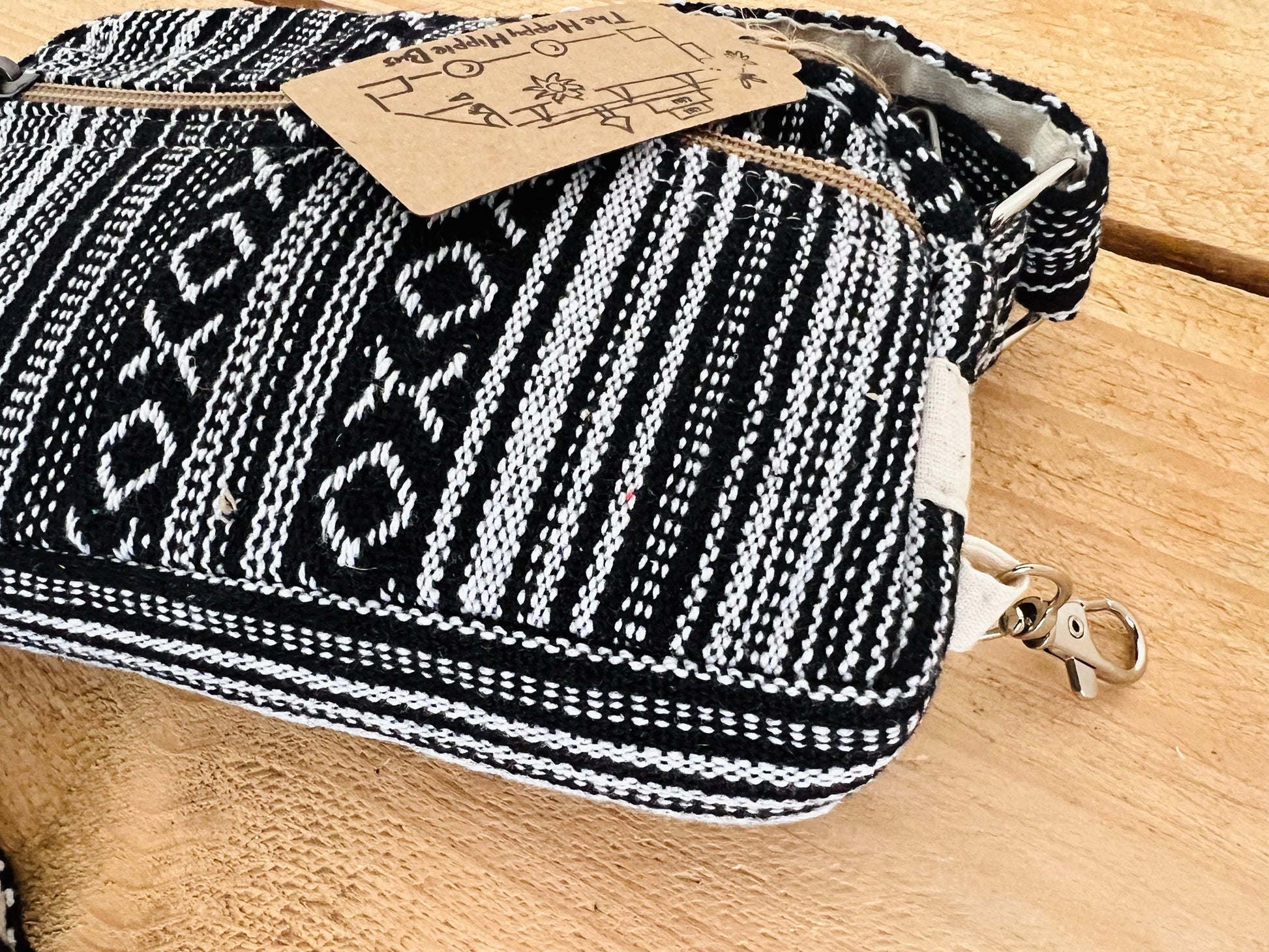 Handmade Fair Trade Ethical Bohemian Stripped Hippie Shoulder Bag Black