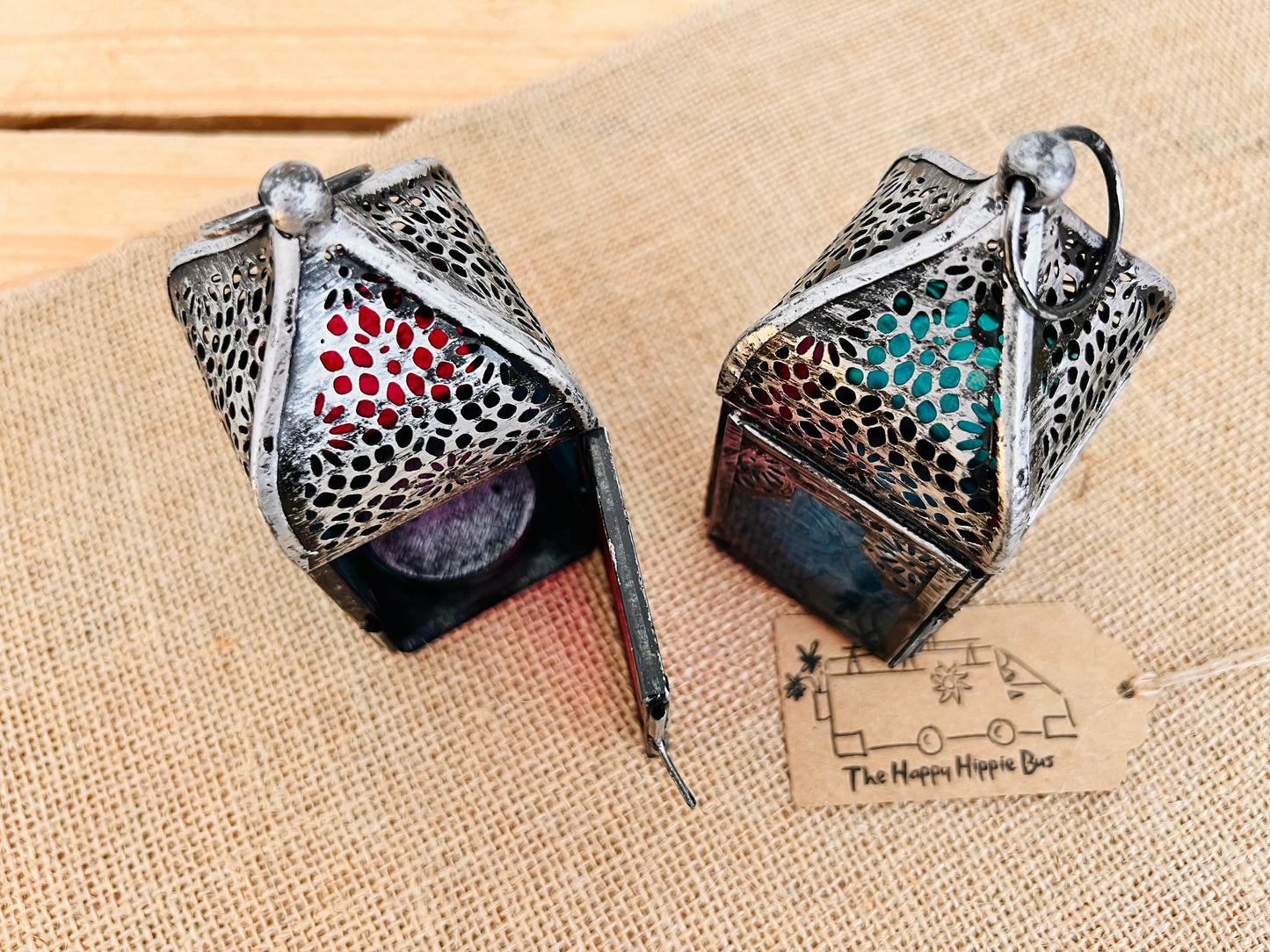 Handmade Fair Trade Ethically Sourced Recycled Boho Hippie Mini Cute Lantern Silver Pink Blue 