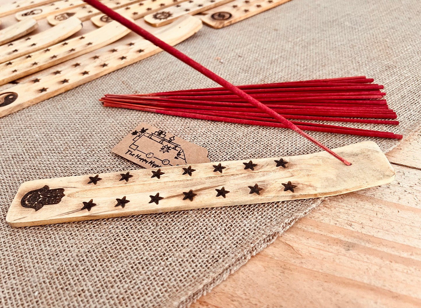 Hamsa hand design Incense Joss stick holder, wooden incense stick burner, handmade incense ash catcher, boho hippie spiritual home decor