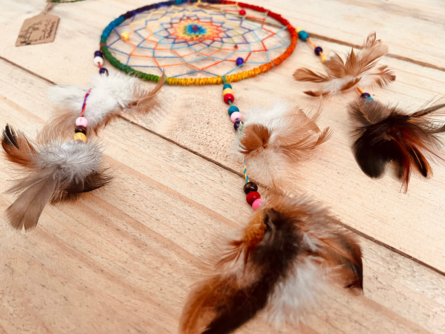 dream catcher handmade fair trade rainbow hemp dreamcatcher, ethical boho hippie home decor bedroom dreamcatcher in multicolours