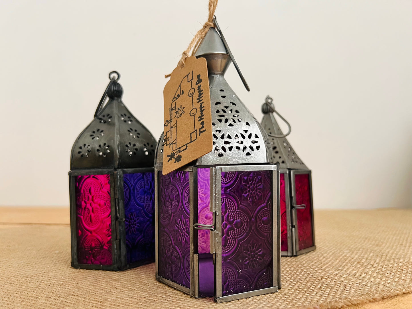 Set Of Three Deep Purple & Pink Moroccan Lantern Bundle