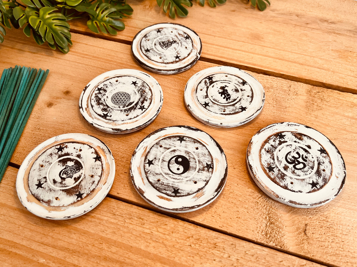 Round Incense Stick Holder Ash Catcher Mango Wood