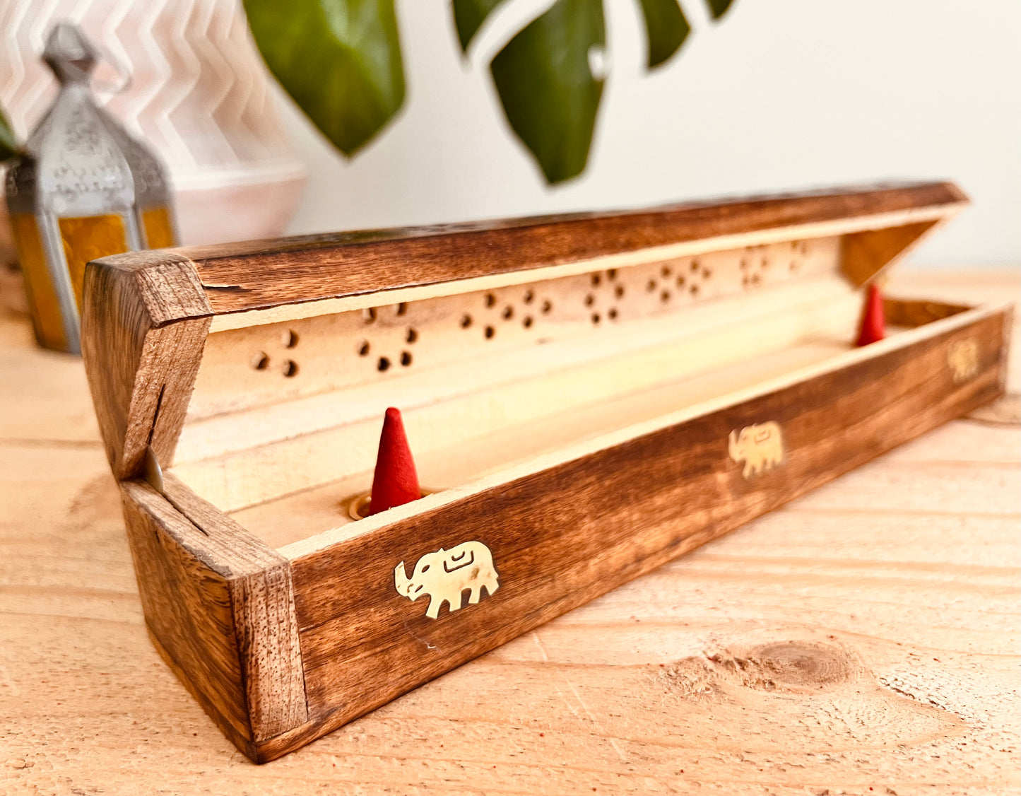 Wooden incense holder ash catcher incense cones incense joss sticks elephant design burner coffin box