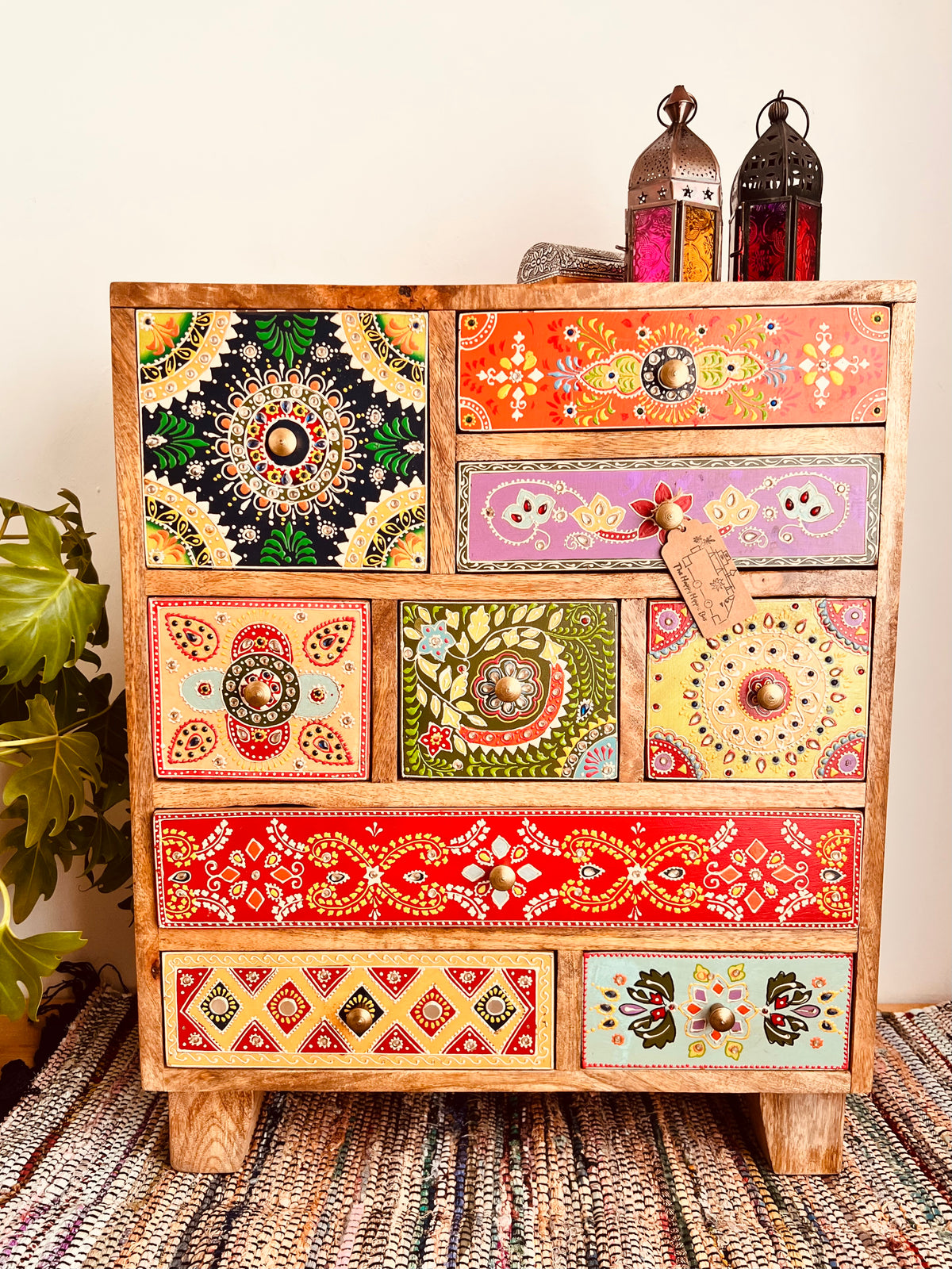 Hand Painted Bohemian 9 Drawer Cabinet Chest - Bedroom Living Room Decor
