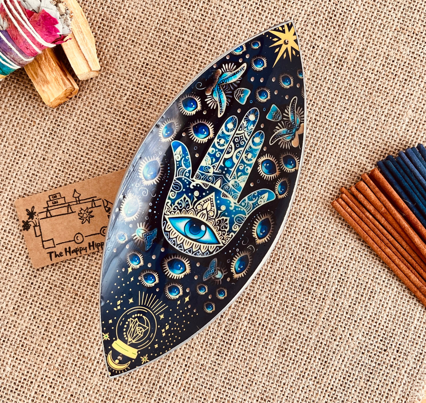 Enamel Bowl Incense Holder - Hamsa Hand