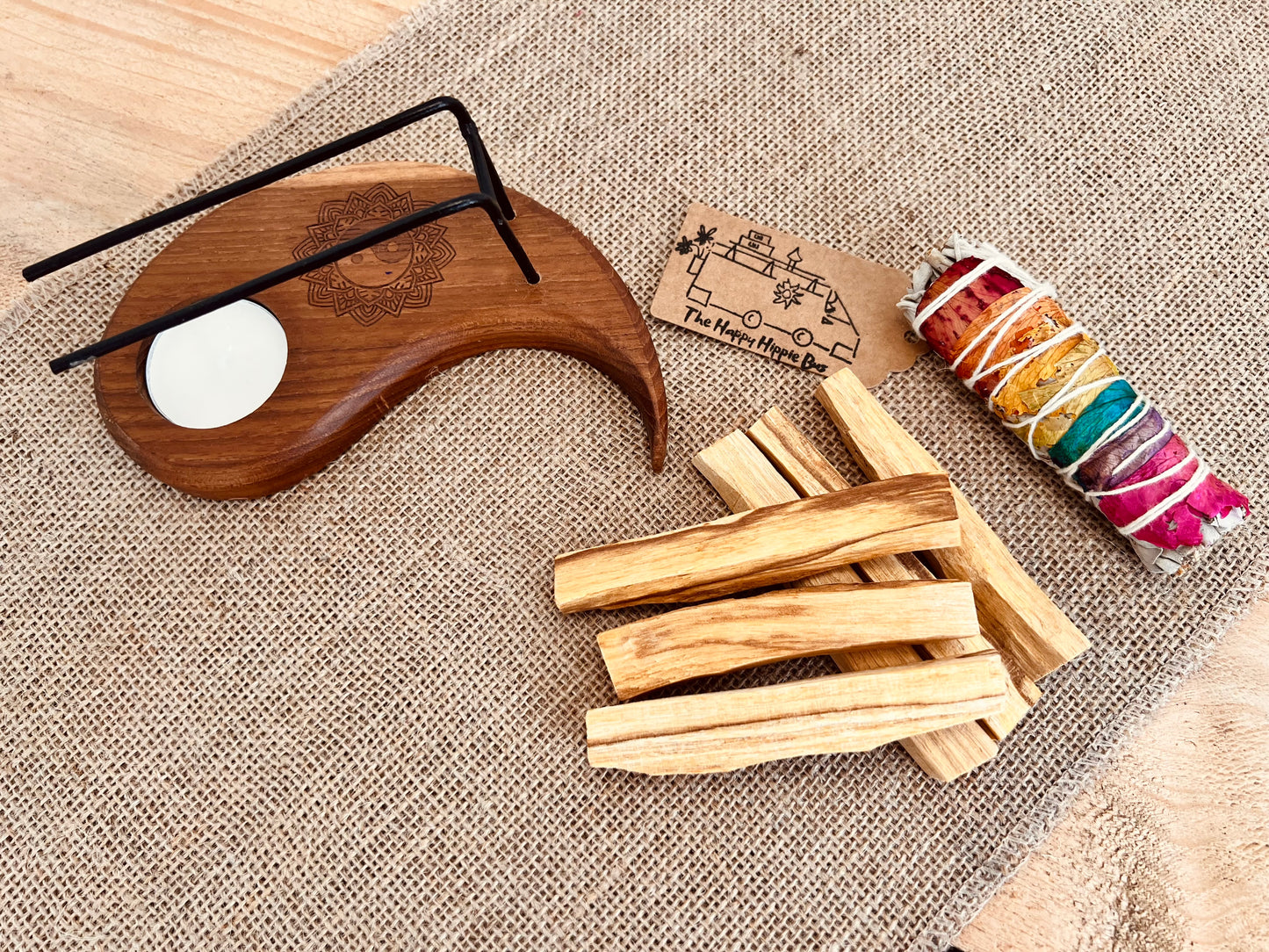 Hand carved mango wood palo santo heater smudge stick holder burner ethically sourced sustainable hippie boho decor 