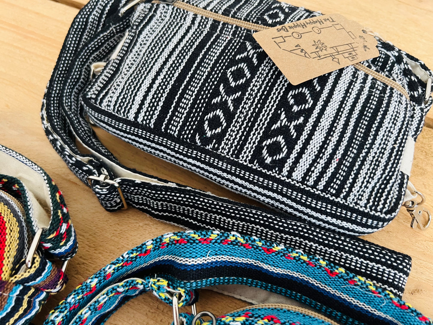 Handmade Fair Trade Ethical Bohemian Stripped Hippie Shoulder Bag Black 