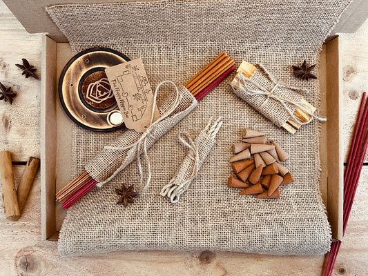 Handmade Fair Trade Ethically Sourced Autumn Fall Incense Gift Letterbox Gift Incense Cones Sticks Palo Santo Incrnse Ropes Incense Holder Appler Cinnamon Vanilla Plastic Free Gift