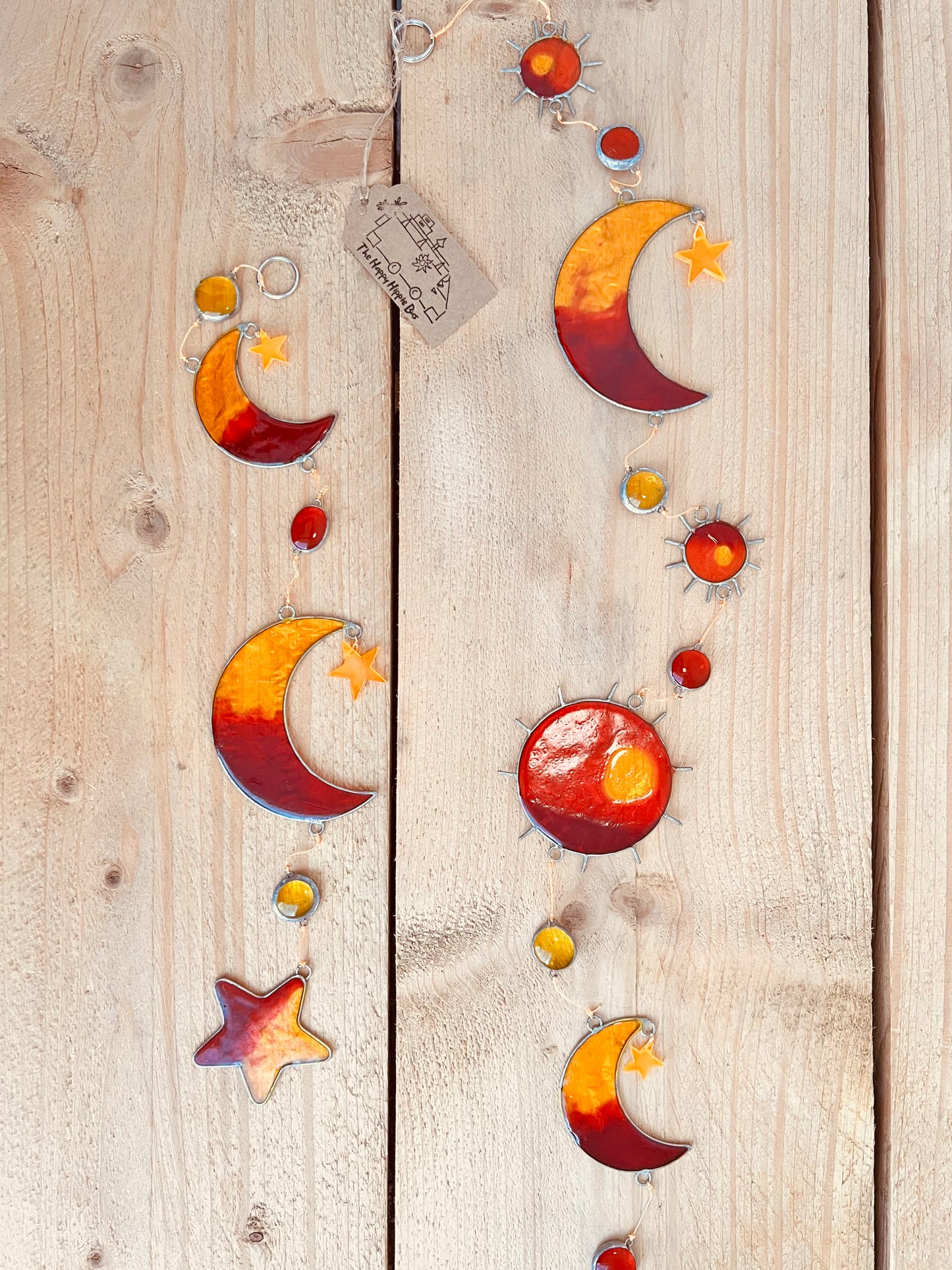 Handmade Celestial Resin Suncatcher - Sunset Orange Stained Glass Effect