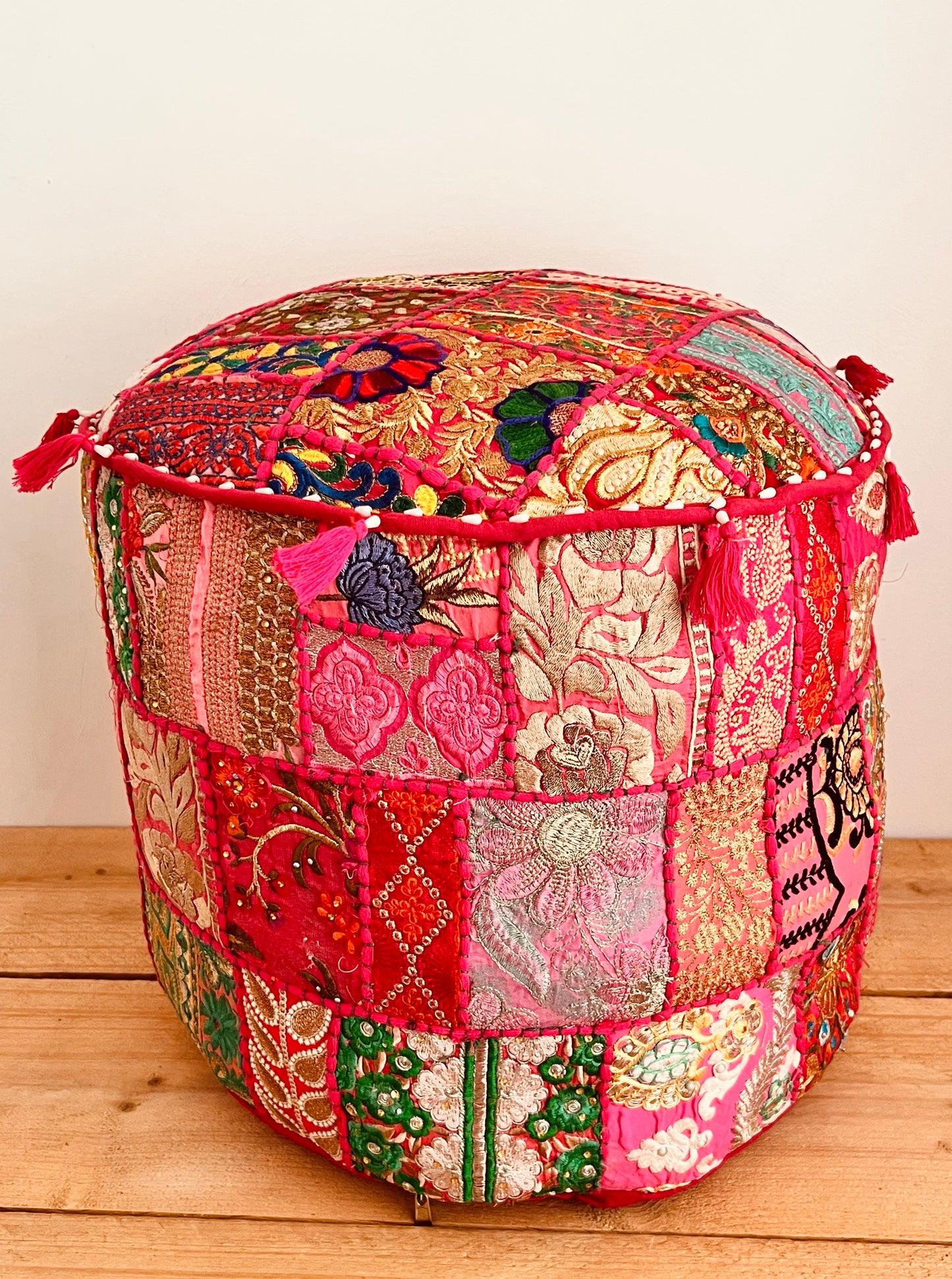 Handmade Indian Bright Pink Pouffe Seconds