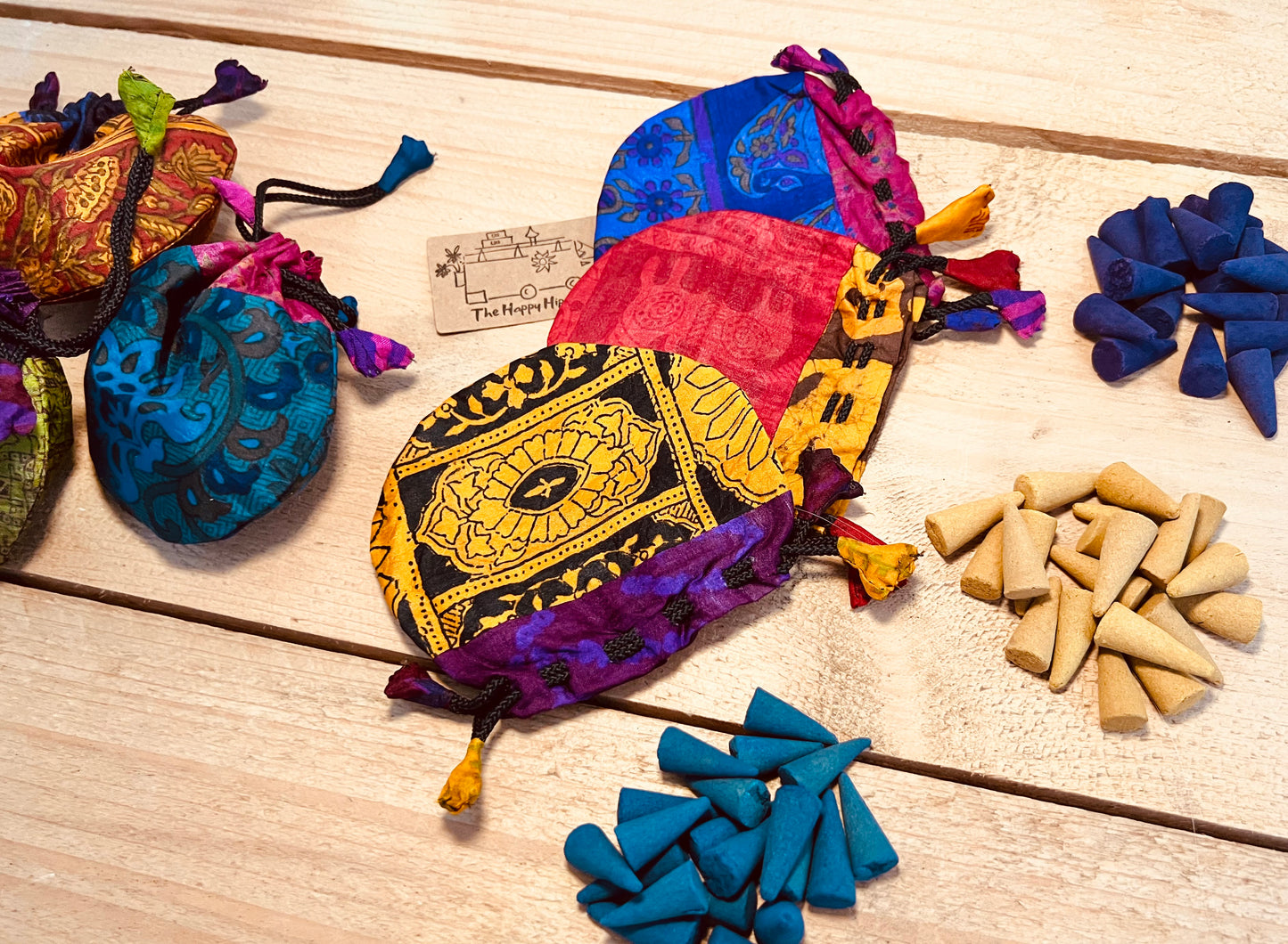Incense Cones in Recycled Sari Fabric Bag