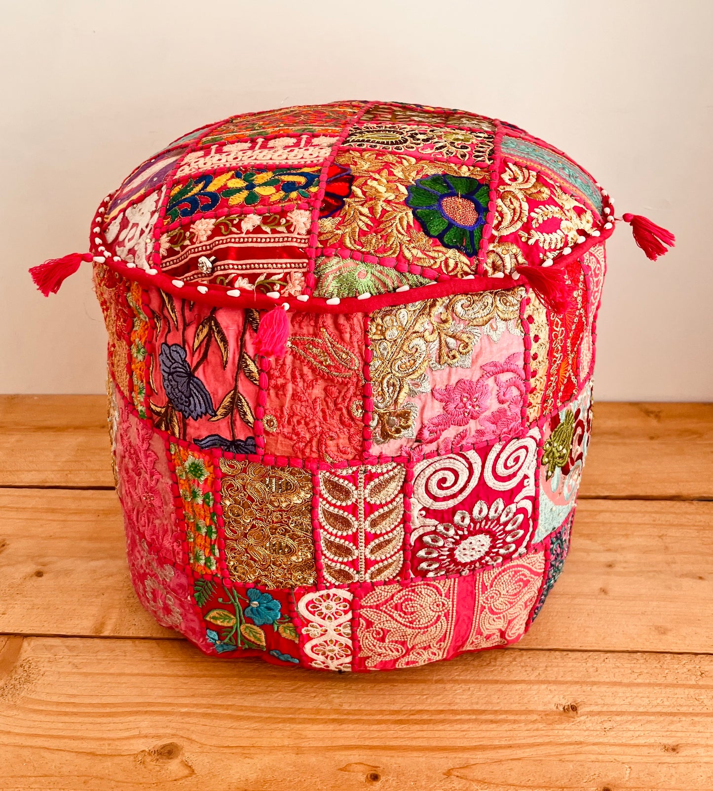 Handmade Indian Bright Pink Pouffe Seconds