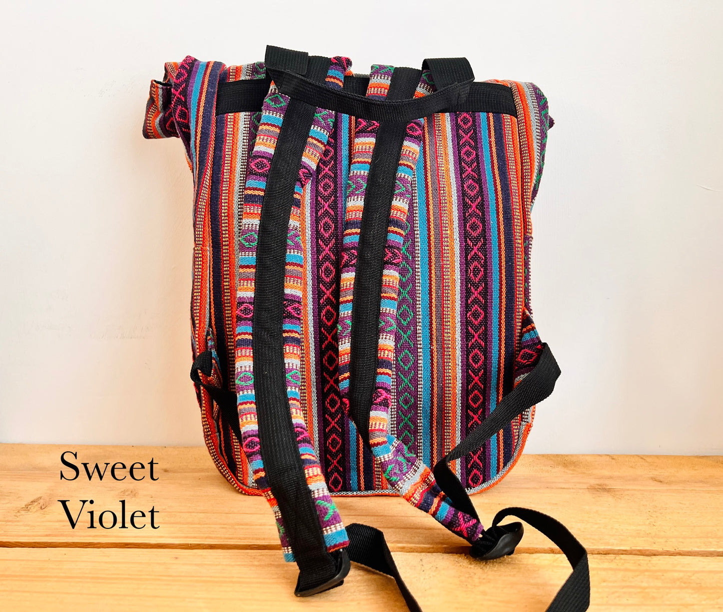 Roll Top Boho Strip Backpack