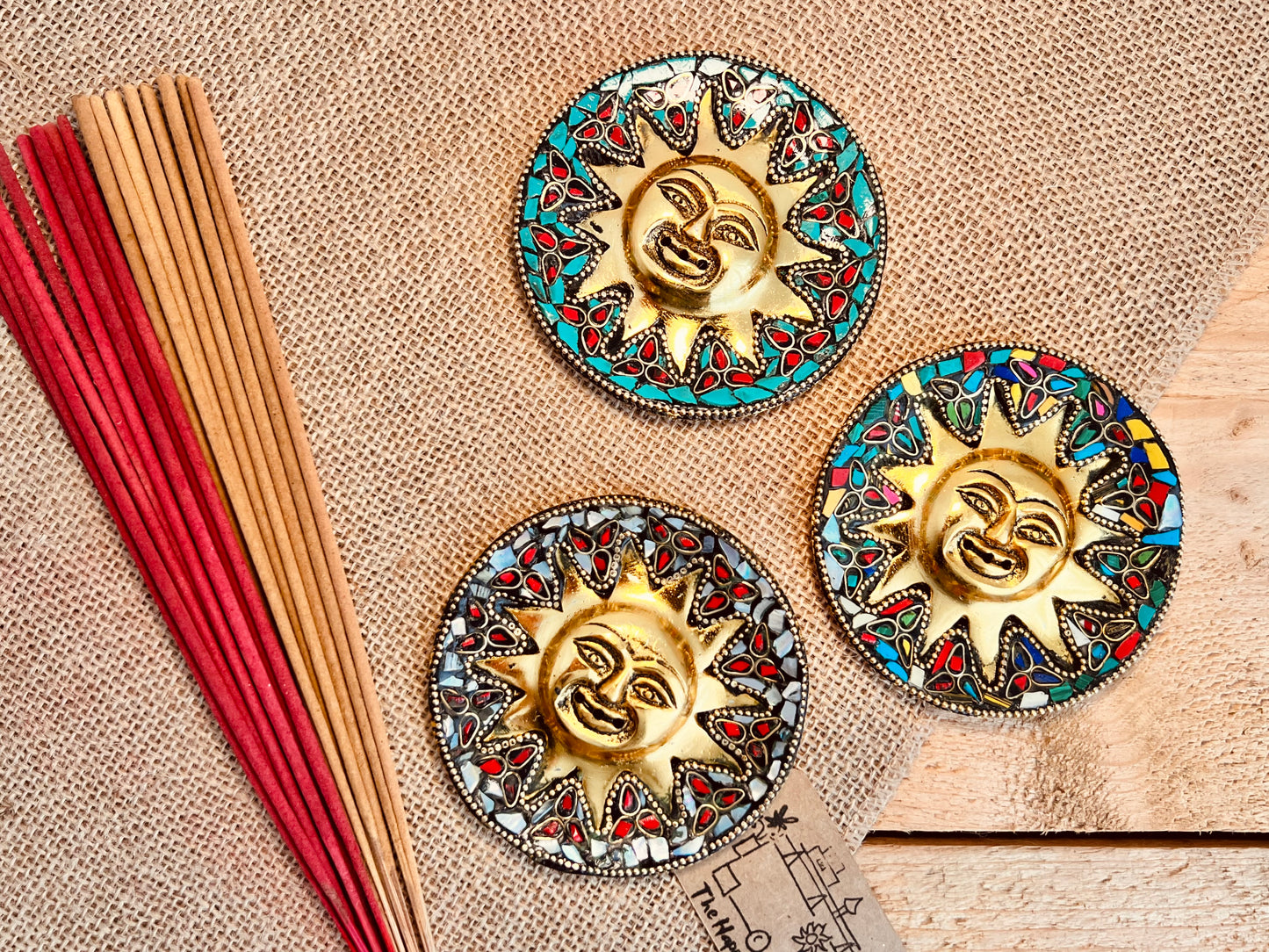 Smiling Gold Sun Incense Stick Holder Ash Catcher