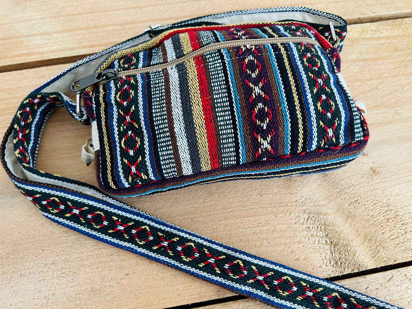 Handmade Fair Trade Ethical Bohemian Stripped Hippie Shoulder Bag Red