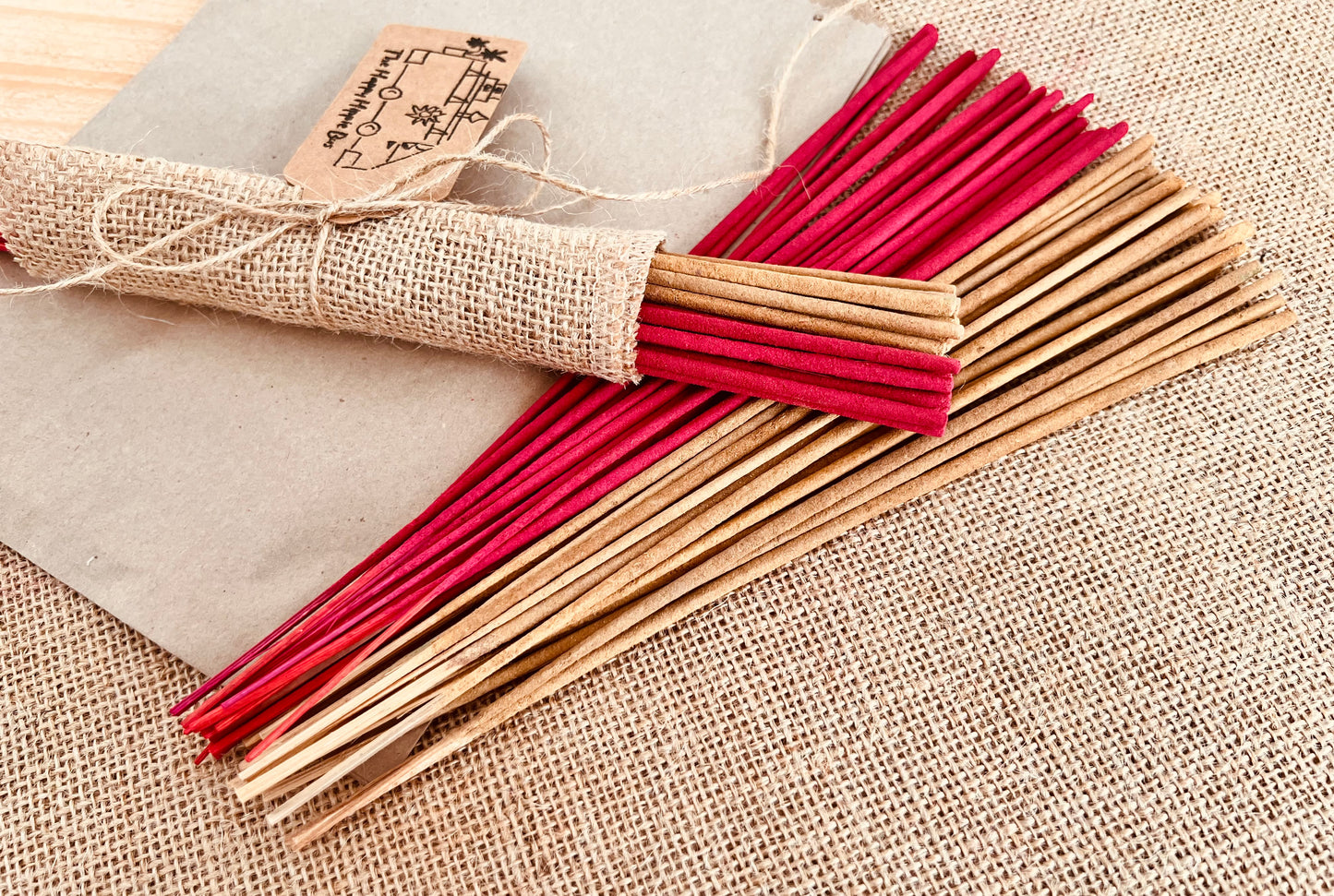 Strawberry and Vanilla sweet scent home fragrance incense sticks handmade fair trade ethically sourced plastic free hand wrapped Indian incense Joss sticks