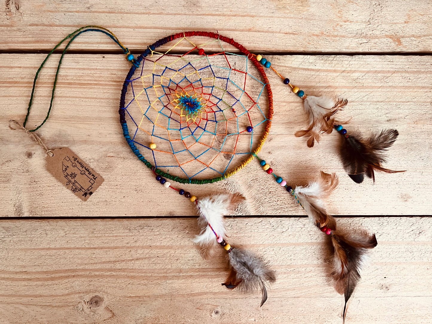 Fair trade large hemp rainbow dreamcatcher 