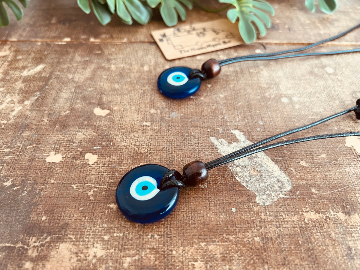 Handcrafted Glass Evil Eye Protection Pendant Cord Necklace