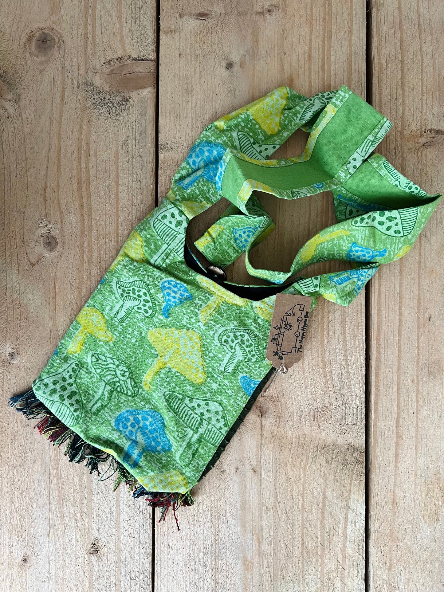 Handmade Fair Trade Bohemian Sun & Crescent Moon Hippie Shoulder Money Bag Beach Travel Festival Green