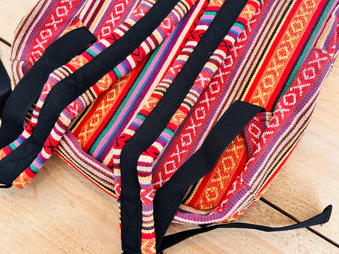 Roll Top Boho Strip Backpack