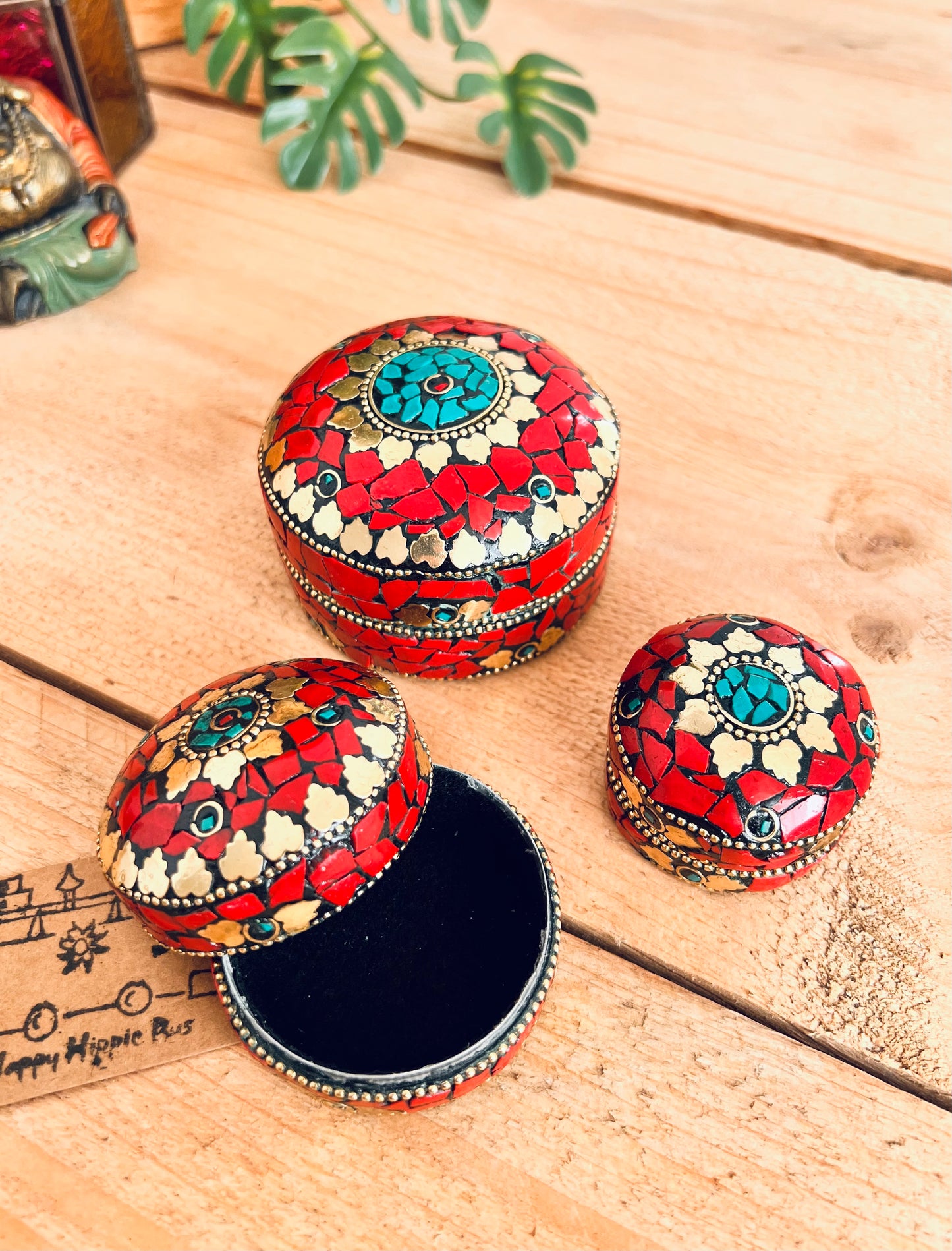 Red & Gold Mosaic Mini Trinket Keepsake Boxes