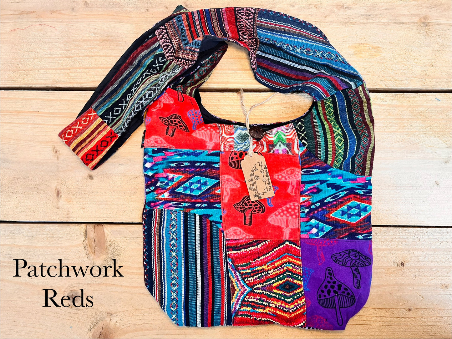 Gheri Patchwork Bohemian Hippie Shoulder Bag Mushroom Design