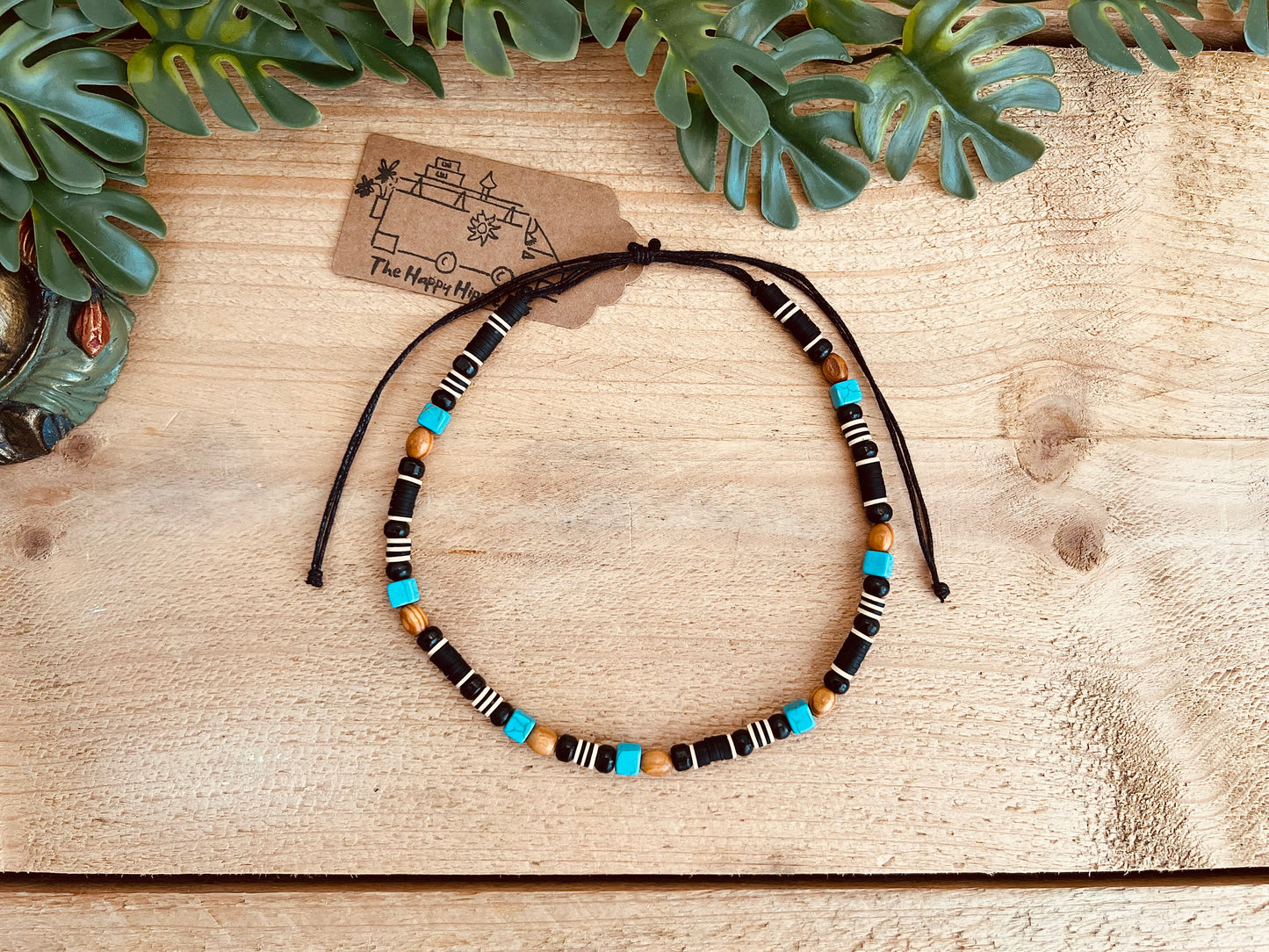 Handcrafted Beaded Surfer Necklace - Adjustable Cord Choker