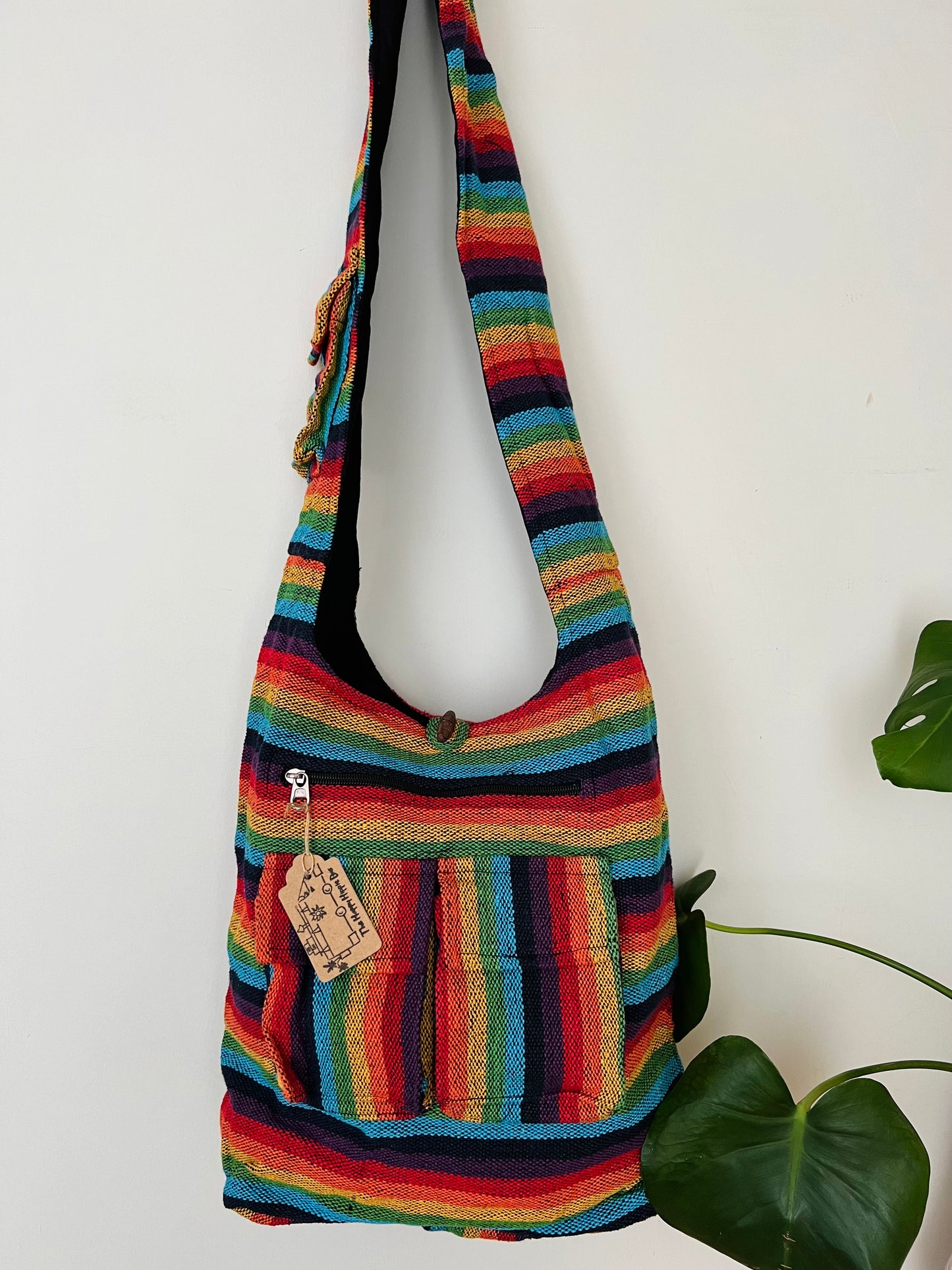 Handmade Bohemian Hippie Rainbow Stripe Shoulder Bag Fair Trade 