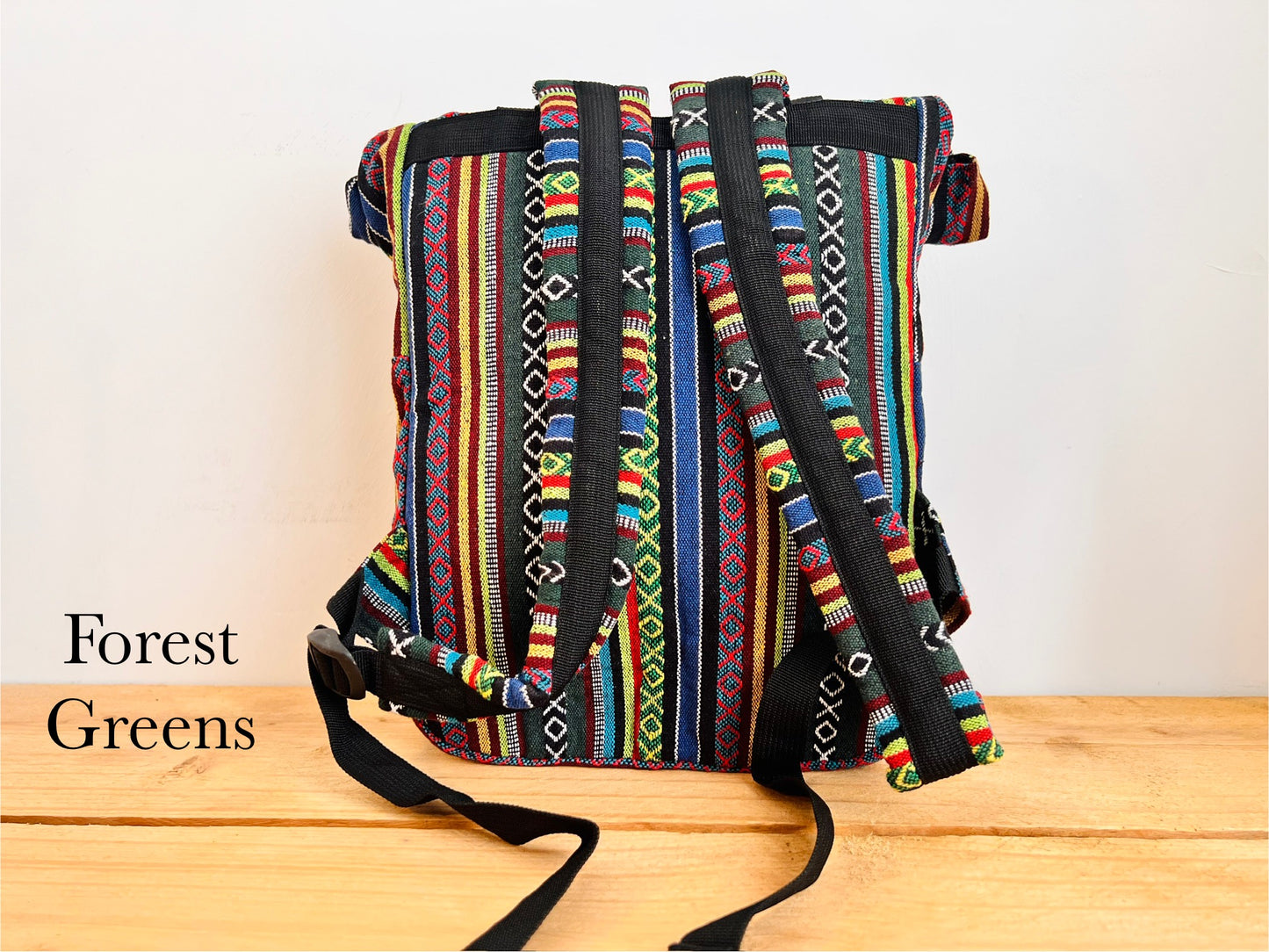 Roll Top Boho Strip Backpack