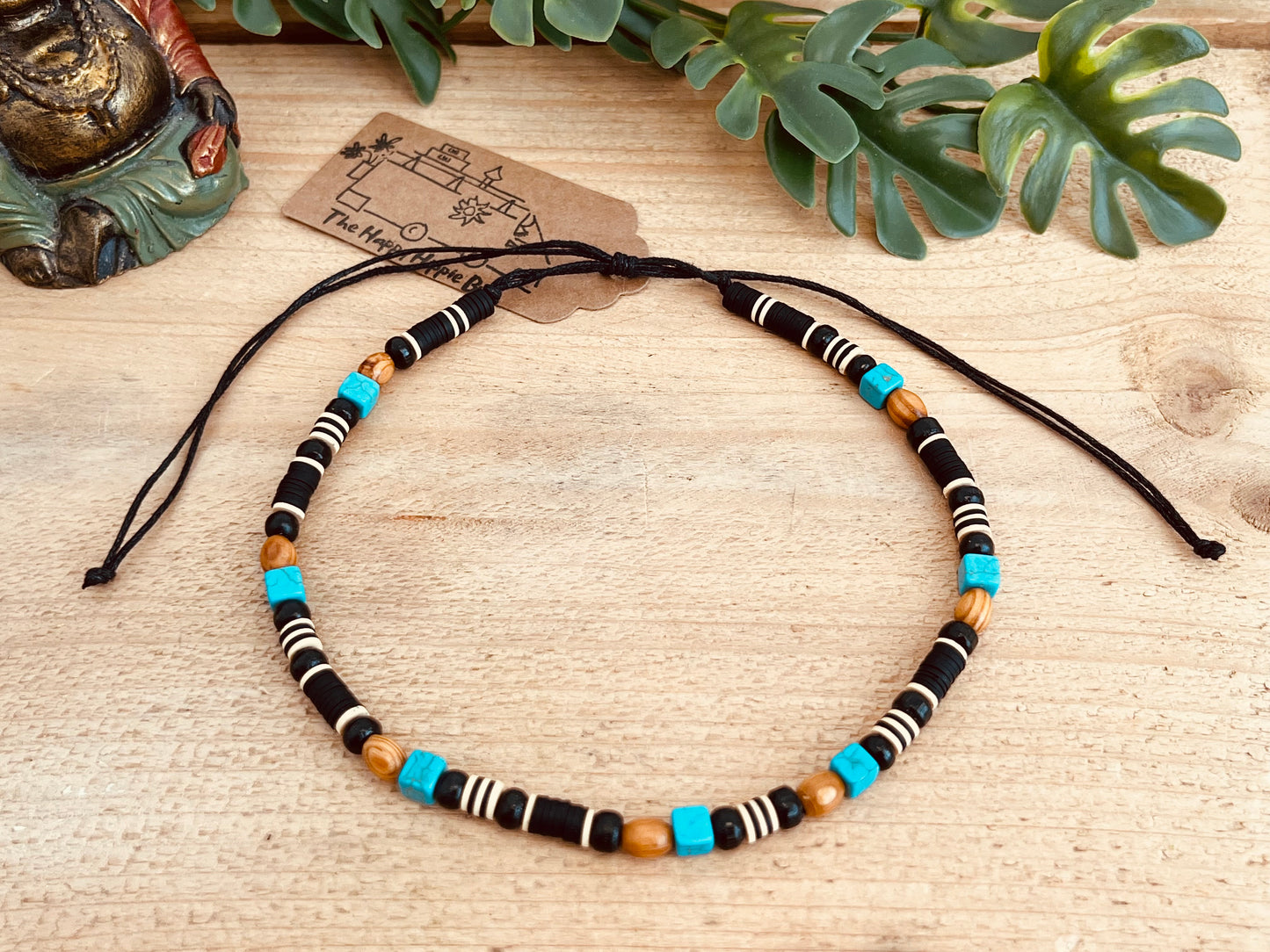 Handcrafted Beaded Surfer Necklace - Adjustable Cord Choker