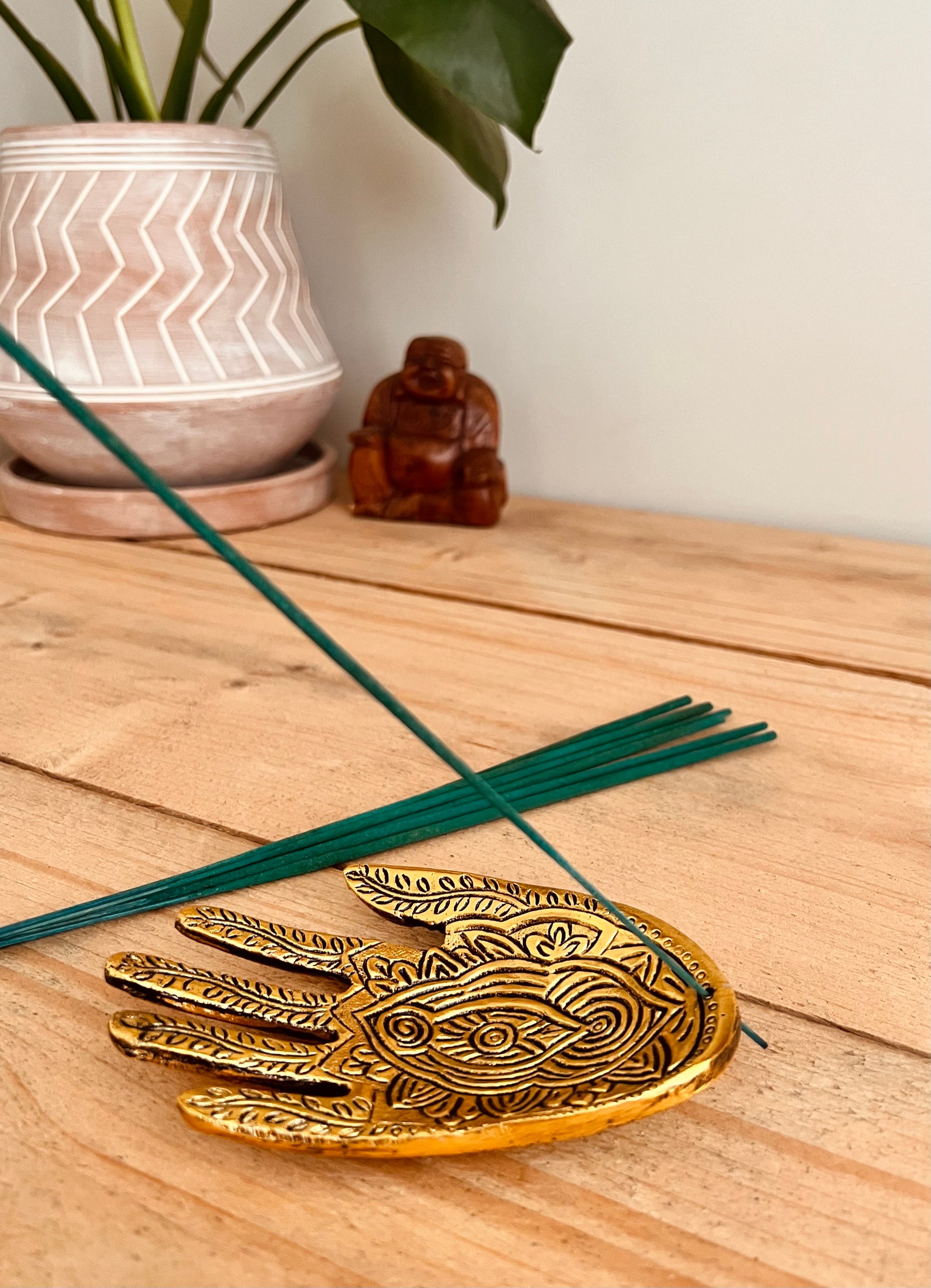 Handmade & Fair Trade Hamsa Hand Incense Holder Gold Ash Catcher Incense Stick Holder