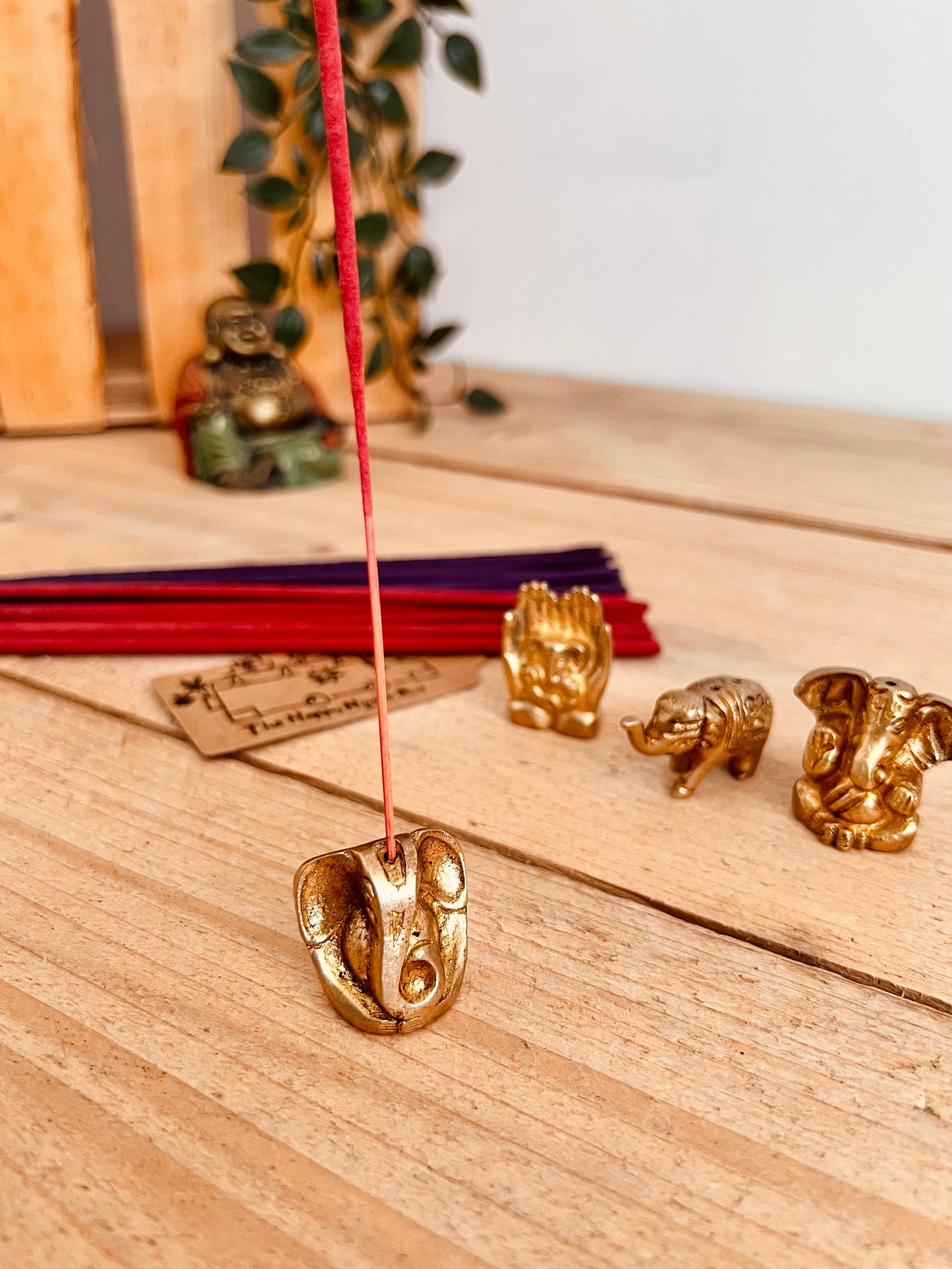 Mini Brass Elephant & Ganesha Incense Stick Holders