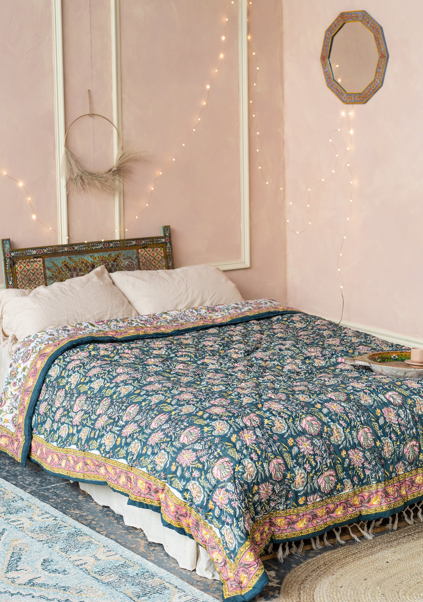 Double king sized vintage floral bedspread throw