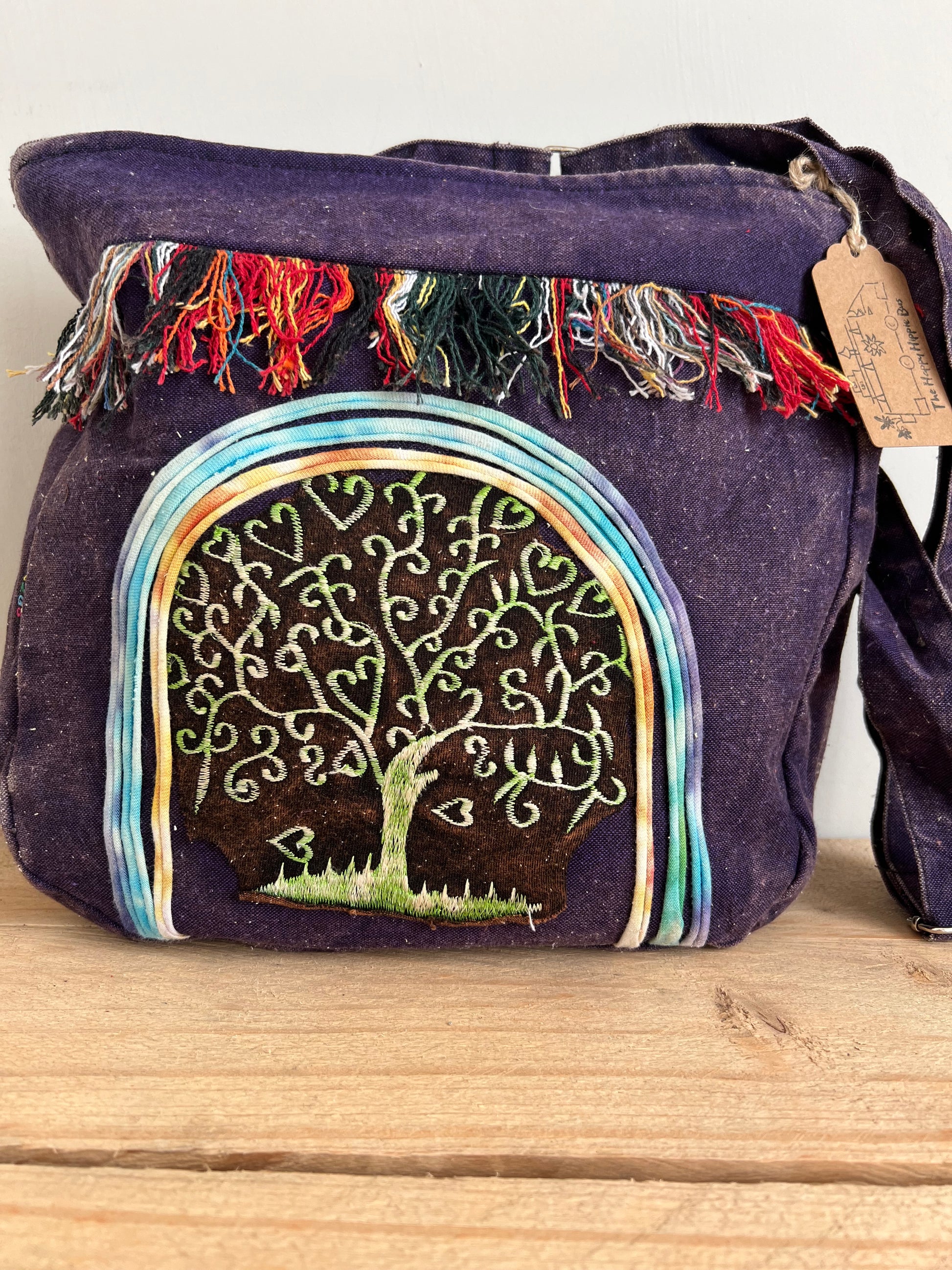 Handmade Fair Trade Stone Washed Hippie Bohemian Tree Of LIfe Shoulder Bag IN Black, Blue, Pink, Purple, Violet & Green