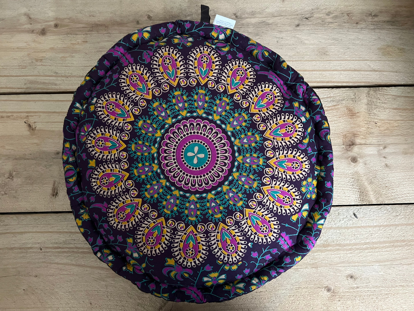 Handmade Fair Trade Peacock Print Large Floor Yoga Meditation Cushion Bohemian Hippie Home Decor Purple Yellow