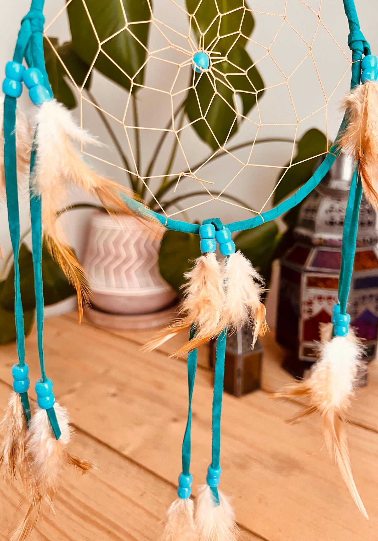 Turquoise teal handmade fair trade ethically sourced dream catcher natural feather dreamcatcher boho hippie bohemian home decor hanging dream catcher