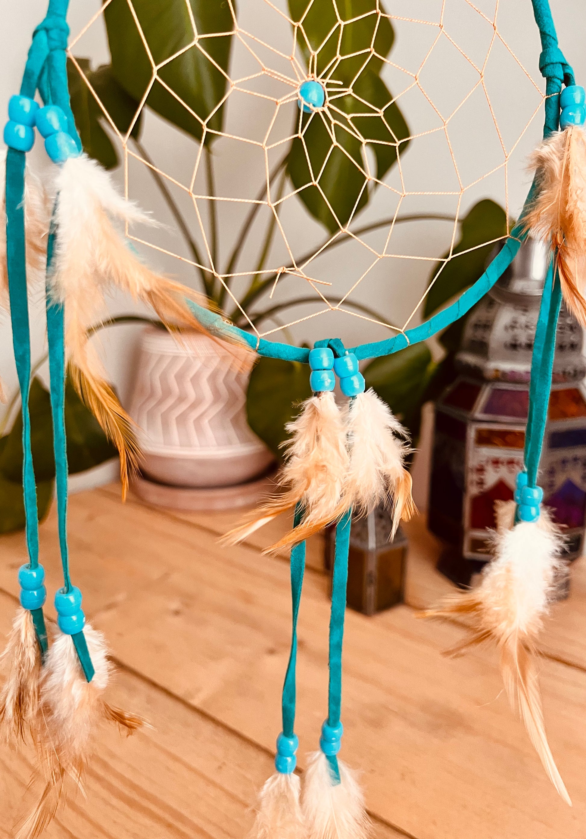 Turquoise teal handmade fair trade ethically sourced dream catcher natural feather dreamcatcher boho hippie bohemian home decor hanging dream catcher