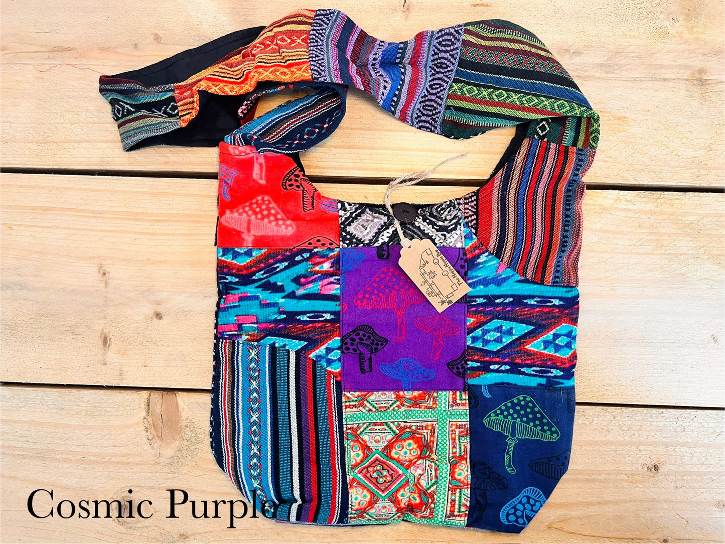 Gheri Patchwork Bohemian Hippie Shoulder Bag Mushroom Design
