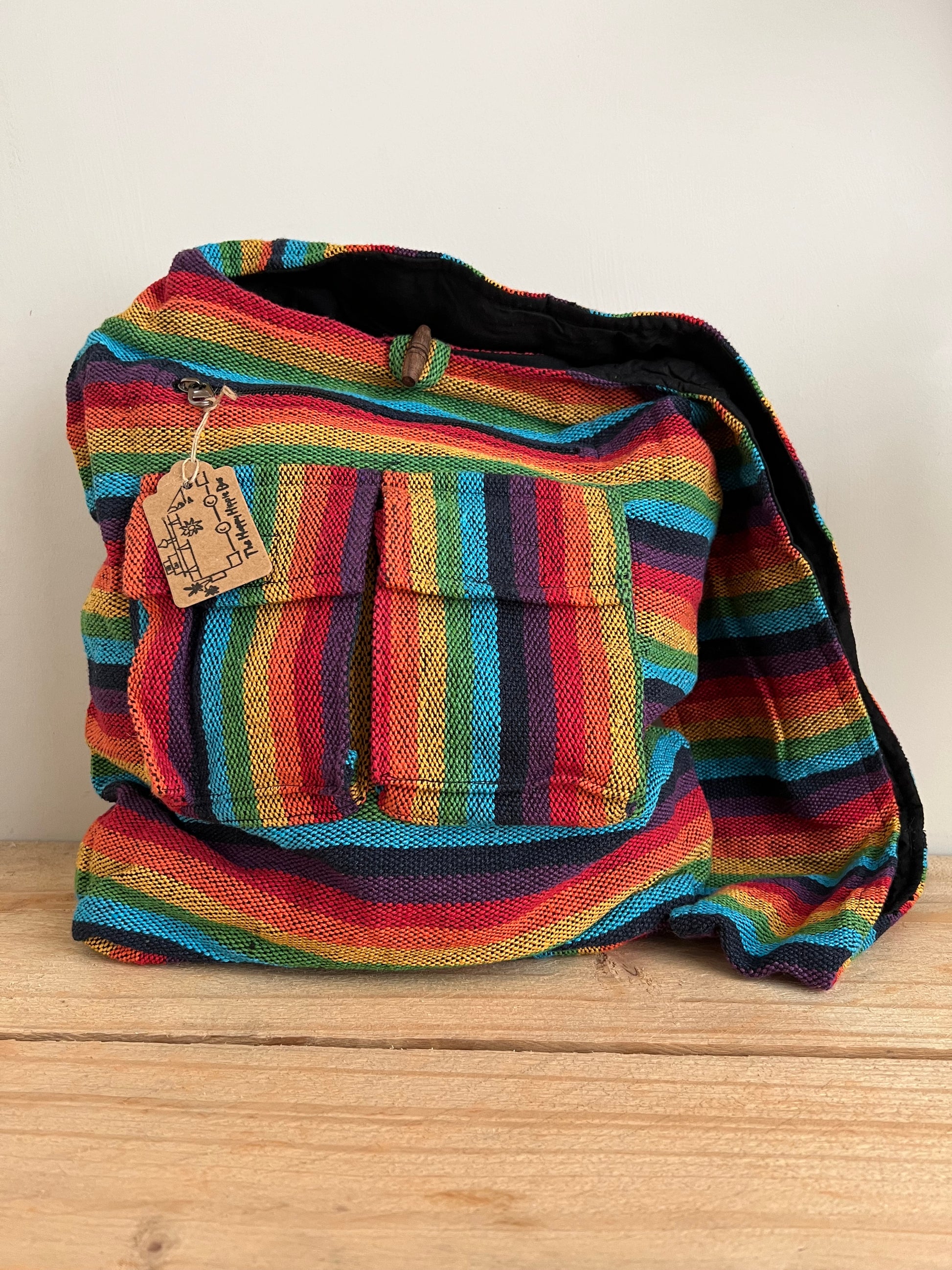 Handmade Bohemian Hippie Rainbow Stripe Shoulder Bag Fair Trade Cross Body Bag