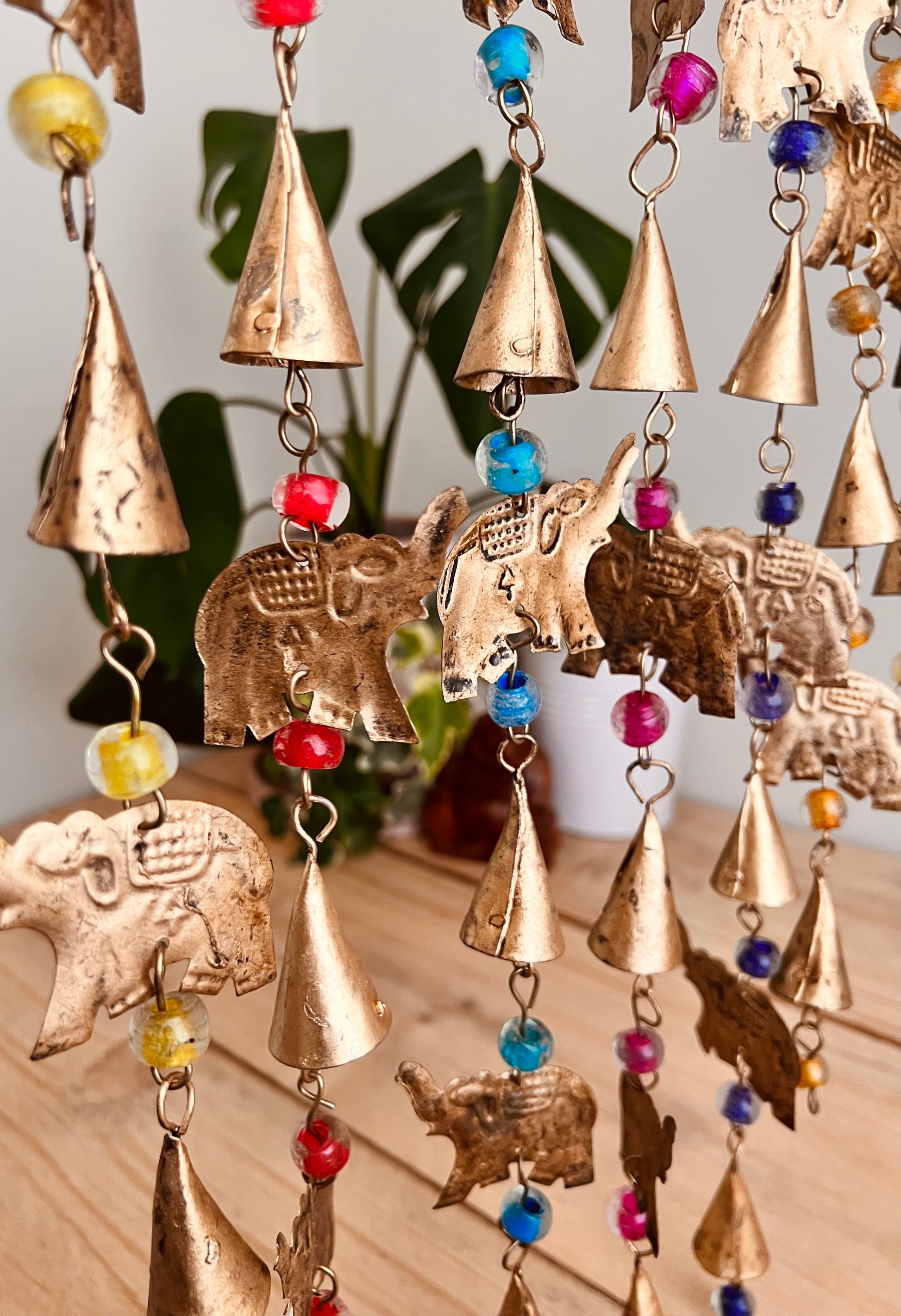 Handmade & Fair Trade Large Elephant Wind Chime Bells, Home & Garden Decor Bohemian Indian Hippie