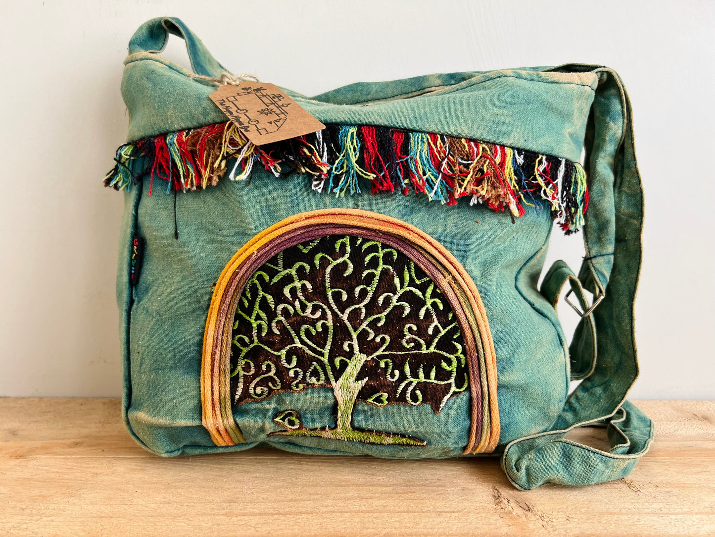 Handmade Fair Trade Stone Washed Hippie Bohemian Tree Of LIfe Shoulder Bag IN Black, Blue, Pink, Purple, Violet & Green