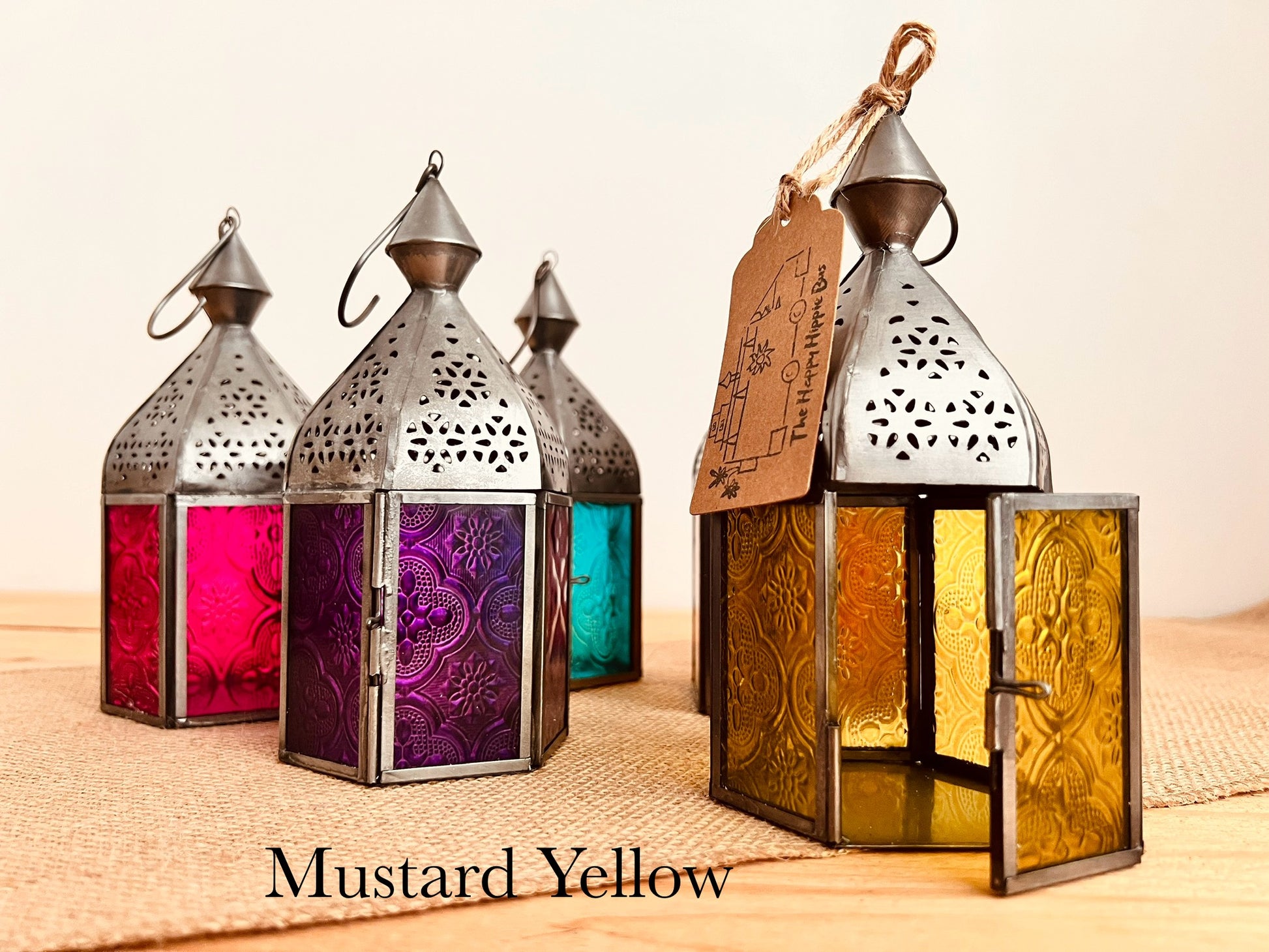 Handmade Fair Trade Ethicallt Sourced Bohemian T Light Holders Moroccan Style Lanterns Hippie Decor Blue Yellow Purple Blie Pink Red Green Silver Small Gift Home 