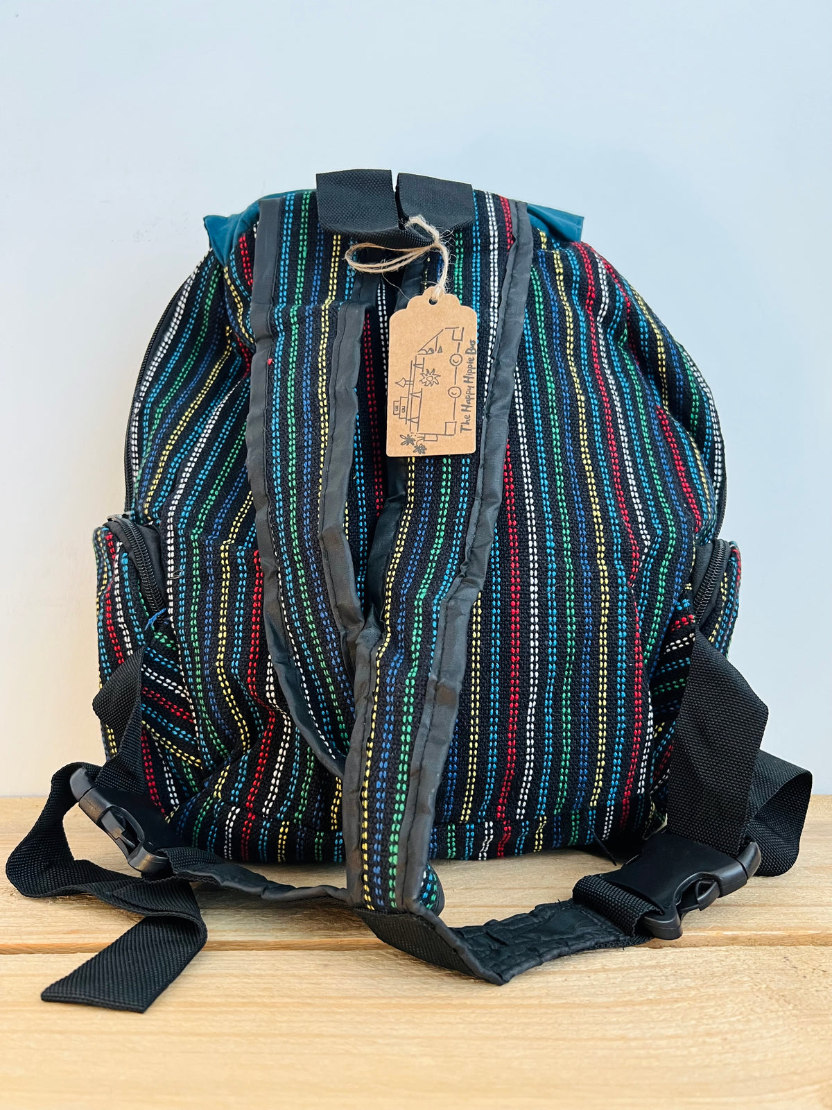 Crescent Moon Hand Printed Backpack Midnight Blue & Earth Green