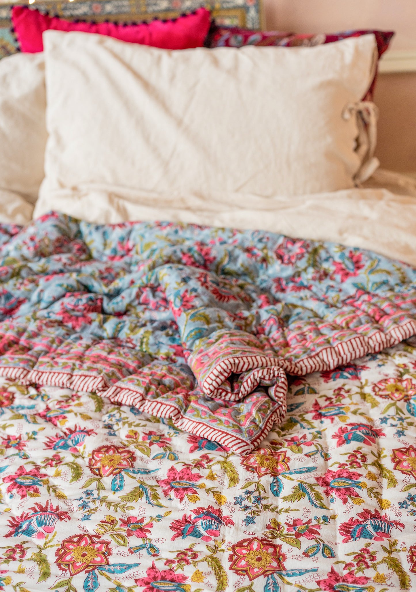 Vintage Rose Block Print Bedspread